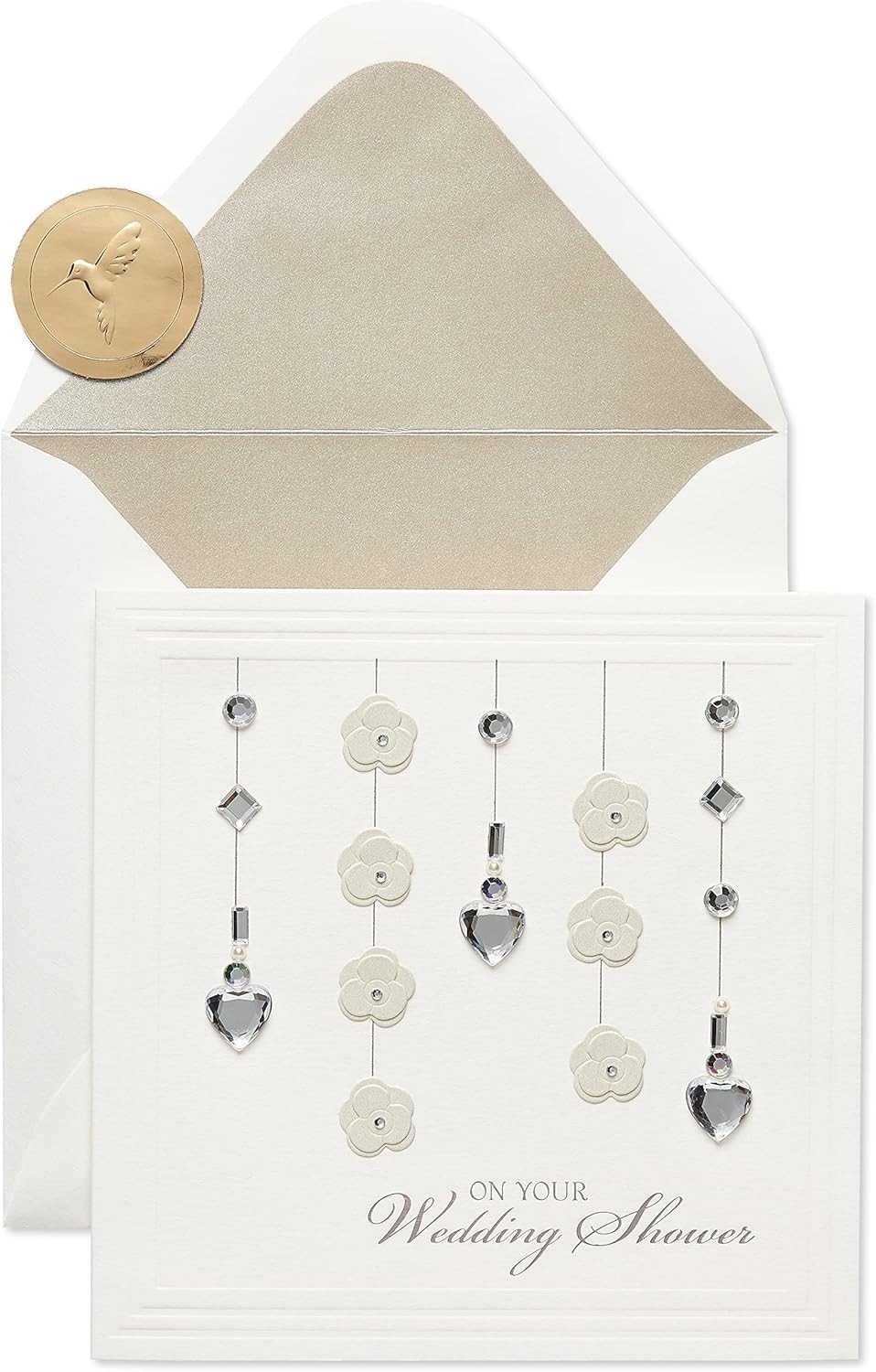 Charming Wedding Card for Shower Celebration with Heart Crystals and Envelope