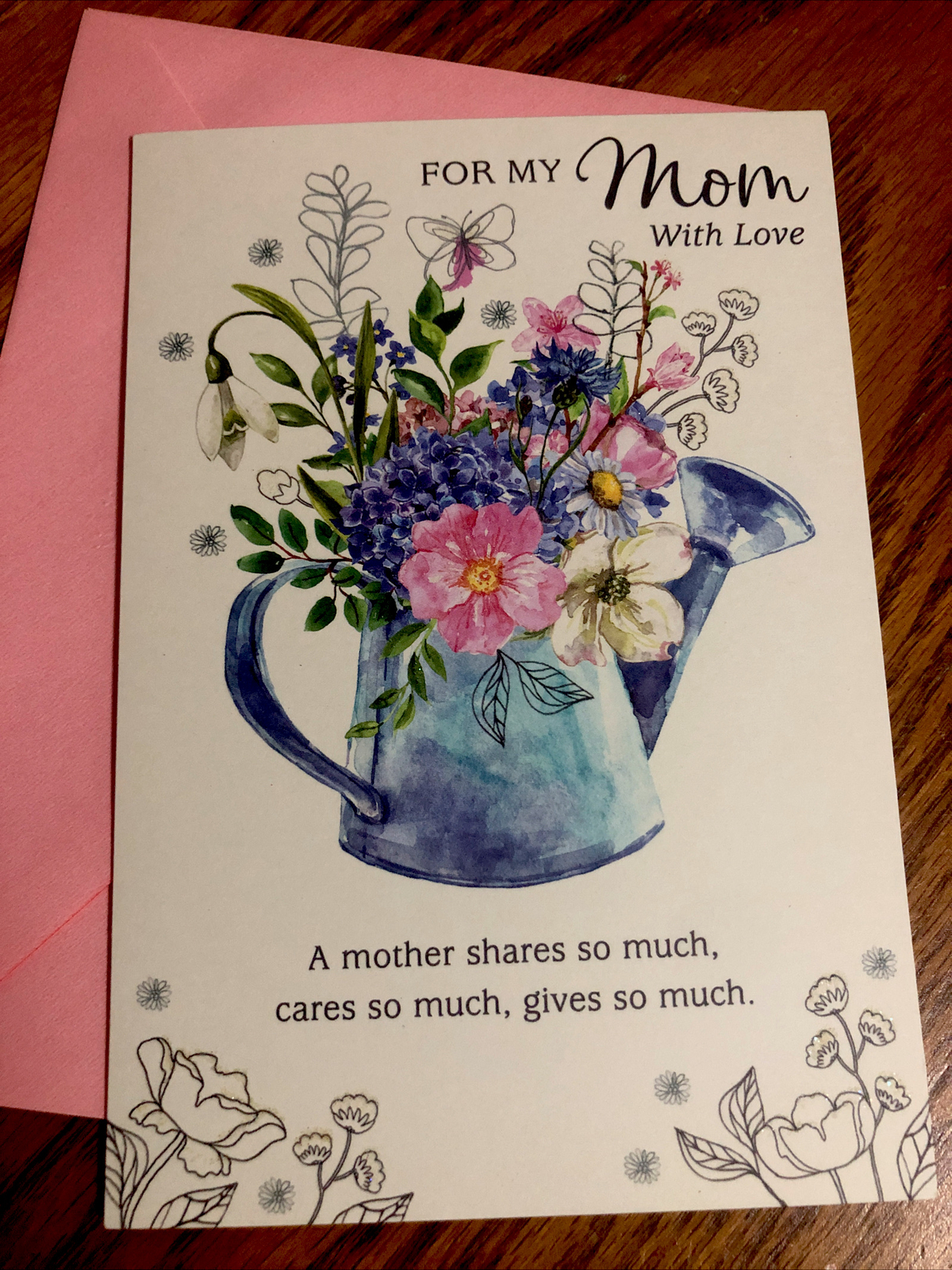 Happy Birthday For My Mom With Love Flowers Glitter 5”x7” Hallmark Greeting Card