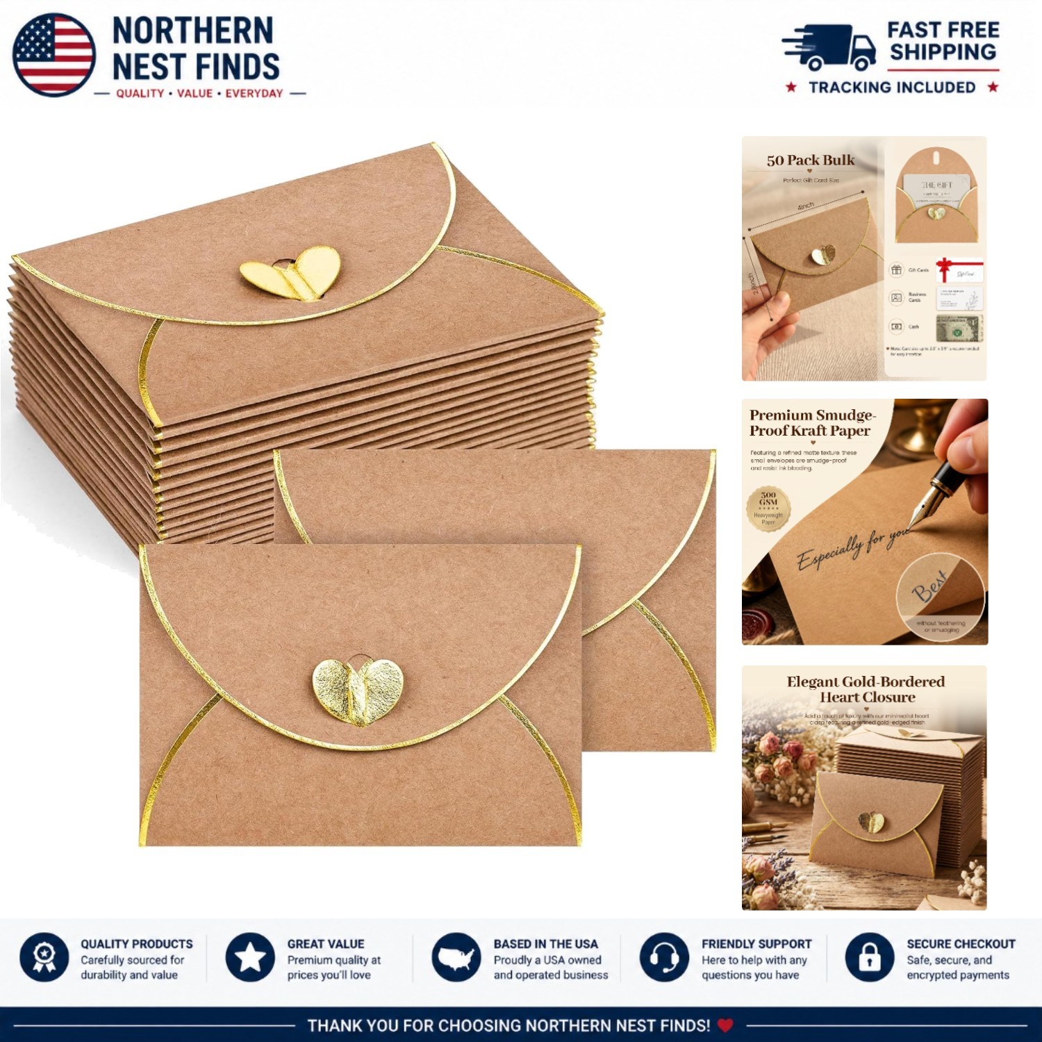 Customizable 50PCS Heart Clasp Gift Card Envelopes – Perfect for Weddings & More
