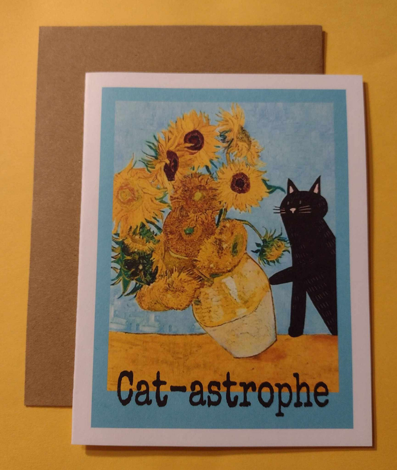 Cat-astrophe Cat Sunflowers Greeting Card, 4.25″ x 5.5″, A2 Size, Blank Inside