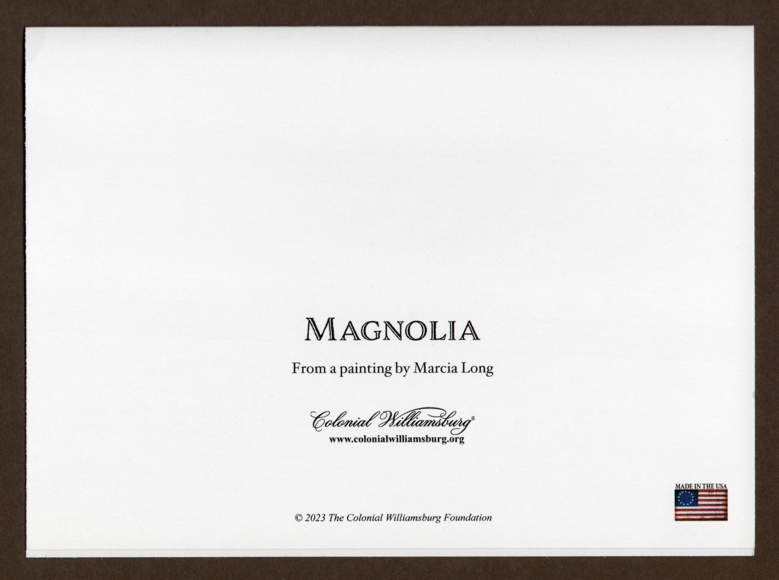 Magnolia Colonial Williamsburg Greeting Card, Blank Inside, Floral/Flowers