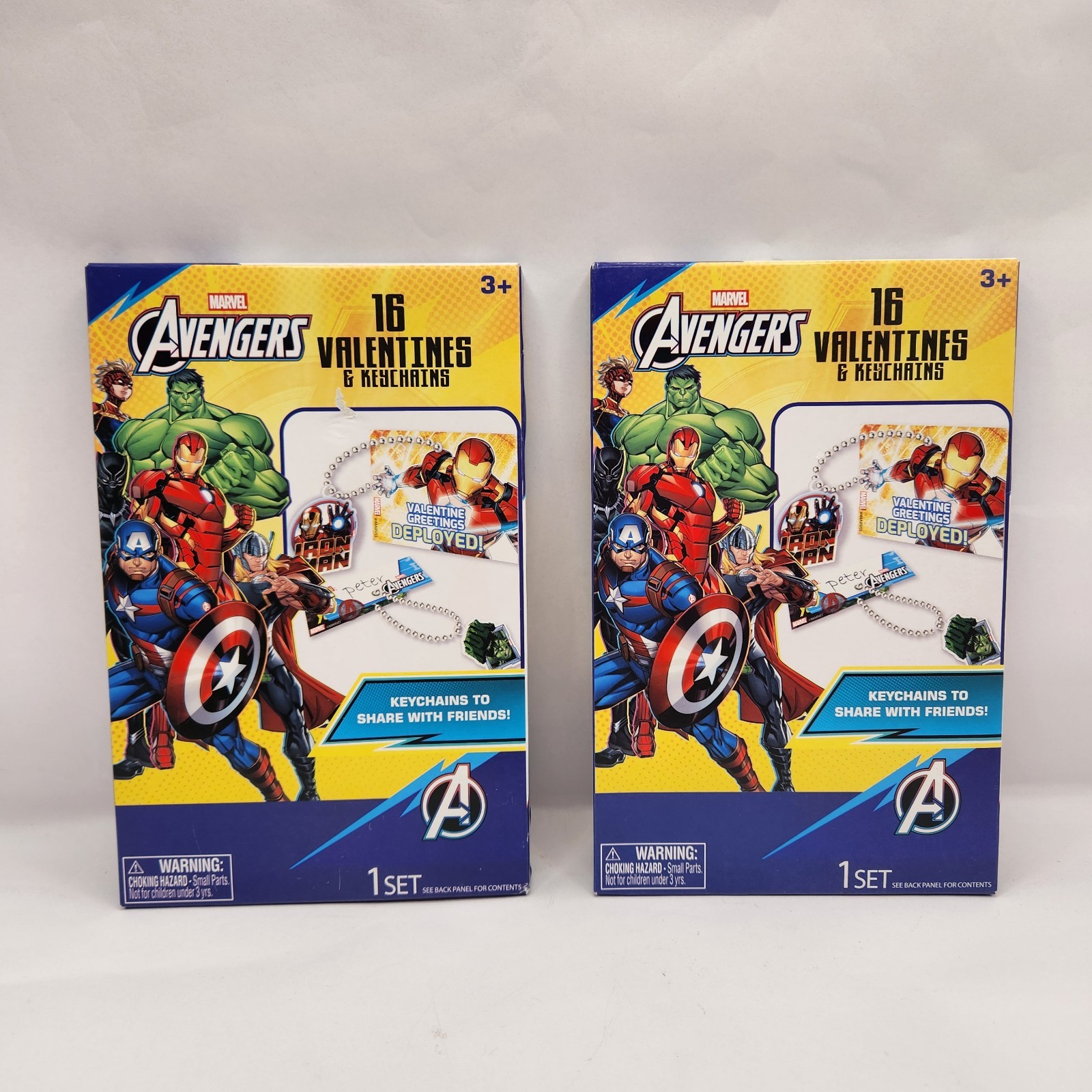 Marvel Avengers Valentines Day Cards 16 Lot Of 2 Kids Beaded Keychain Set