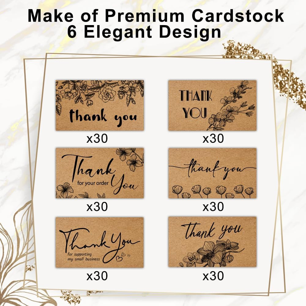 180 Mini Thank You Cards for Small Business 6 Designs Bulk Greeting Cards 2×3.5″