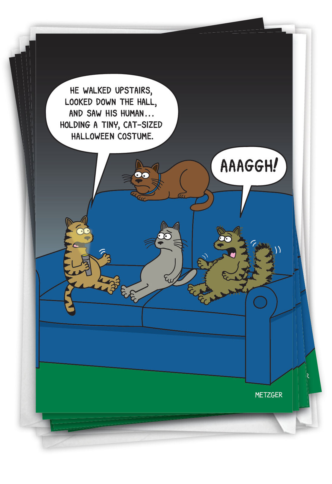 12 Funny Halloween Cards Envelopes (1 Design) – Scary Cat Story – NobleWorks