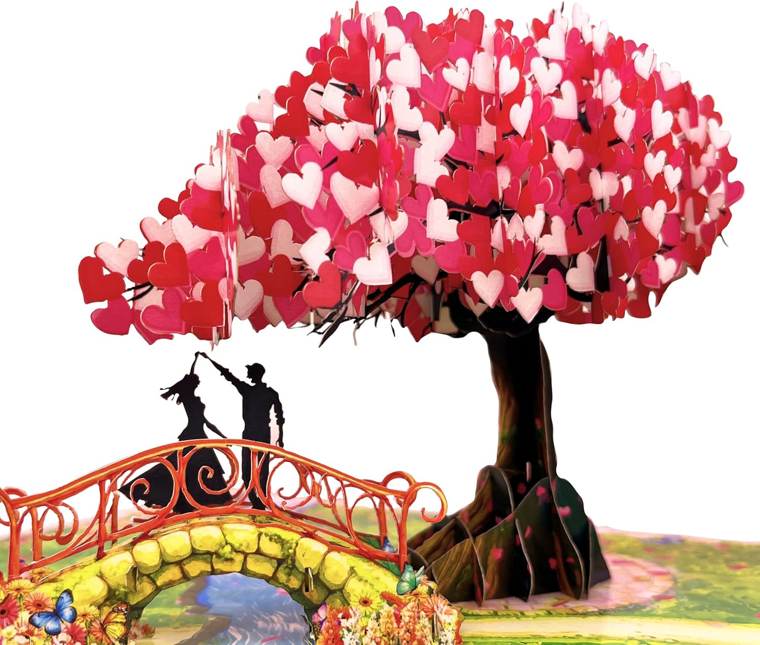 Anniversary Pop up Card, 3D Love Tree Hearts with Couple, Wedding Anniversary Ca