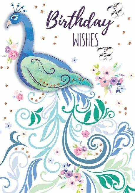For Art Sake E1 Birthday Wishes 5″x7″ Greeting Card Blush Peacock 08335