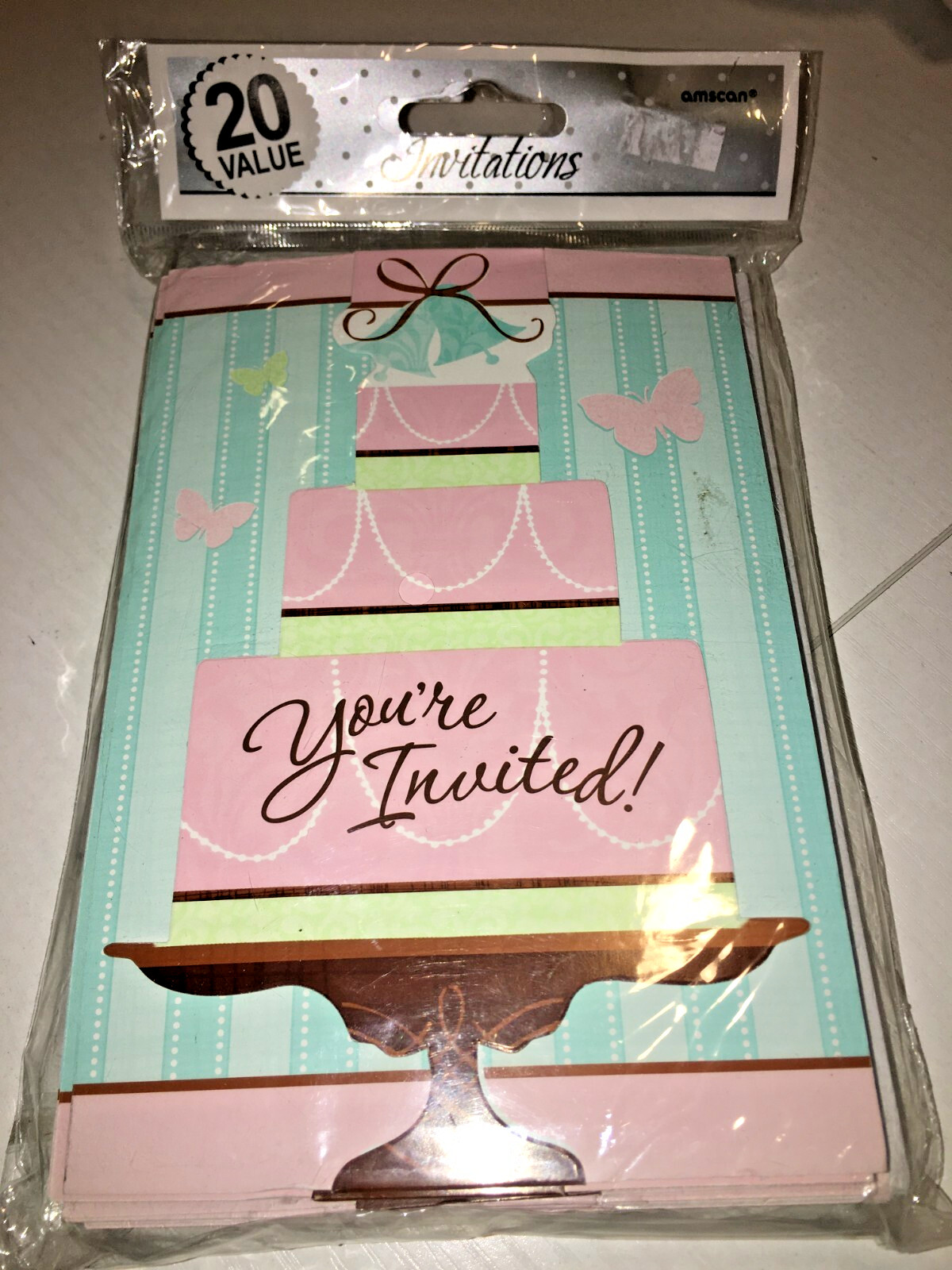 NEW 20 INVITATIONS NOTE CARDS & ENVELOPES WEDDING BIRTHDAY BRIDAL SHOWER CAKE