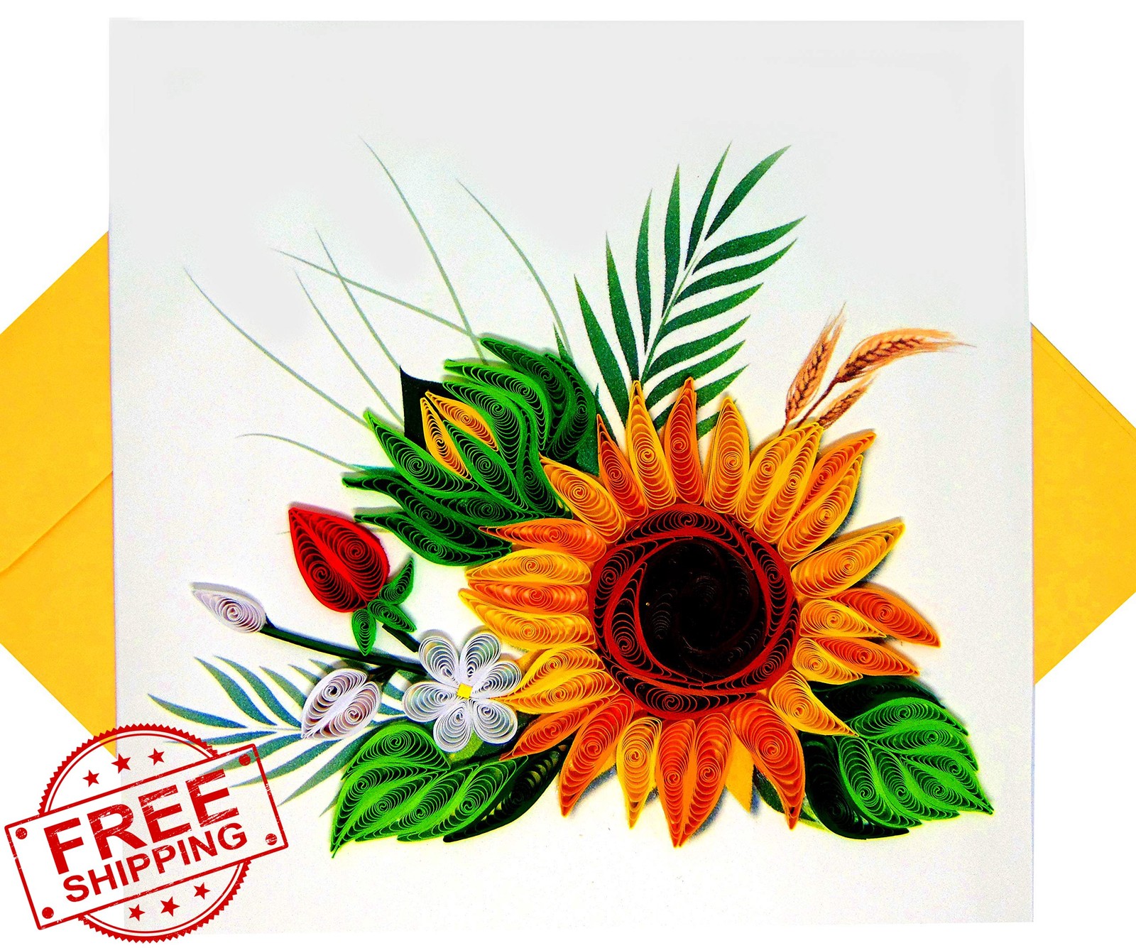 GREENHANDSHAKE Sunflower quilling card yellow floral