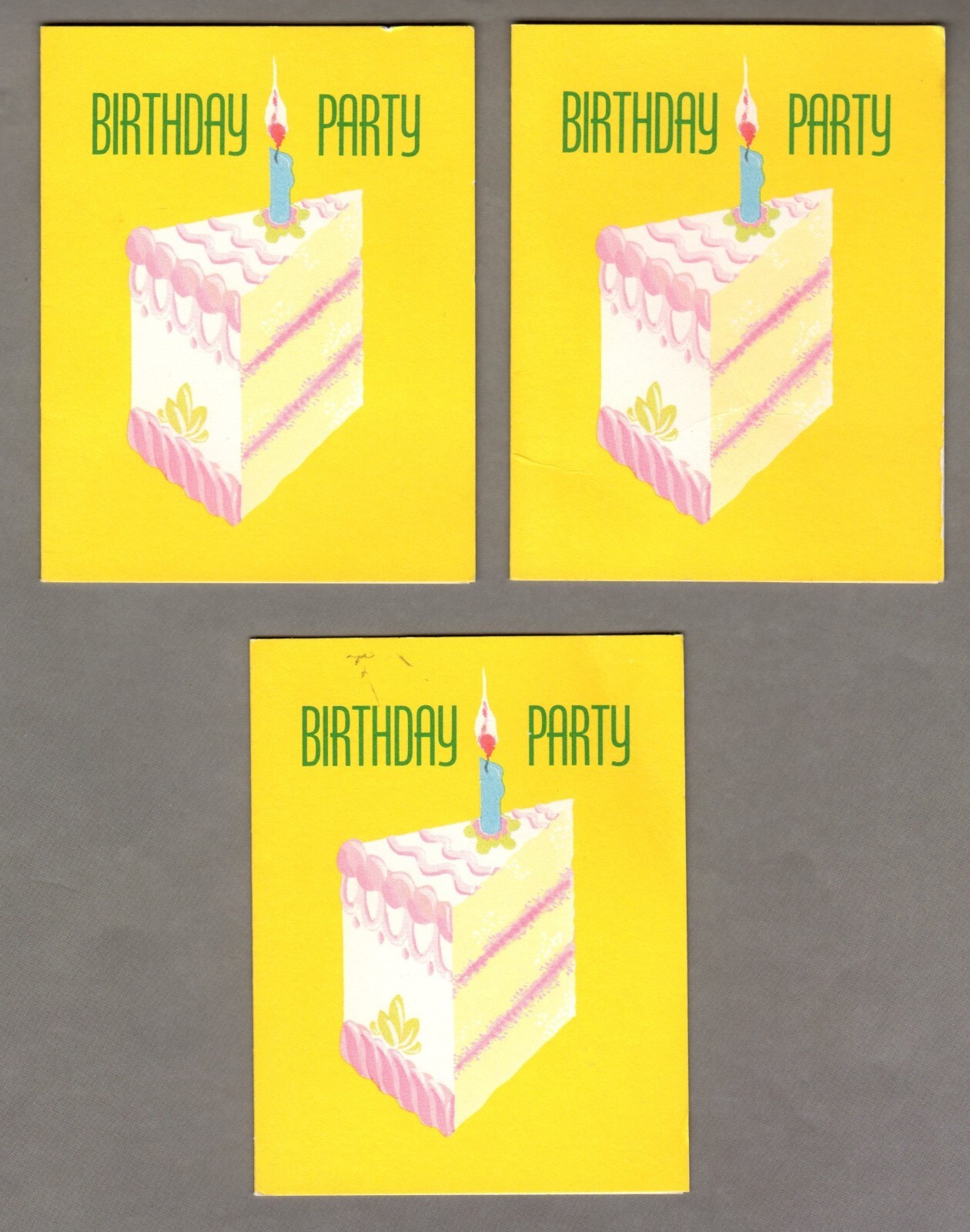 Vintage Mini Birthday Party Invitations, Collectible, Retro, Yellow, Set of 3
