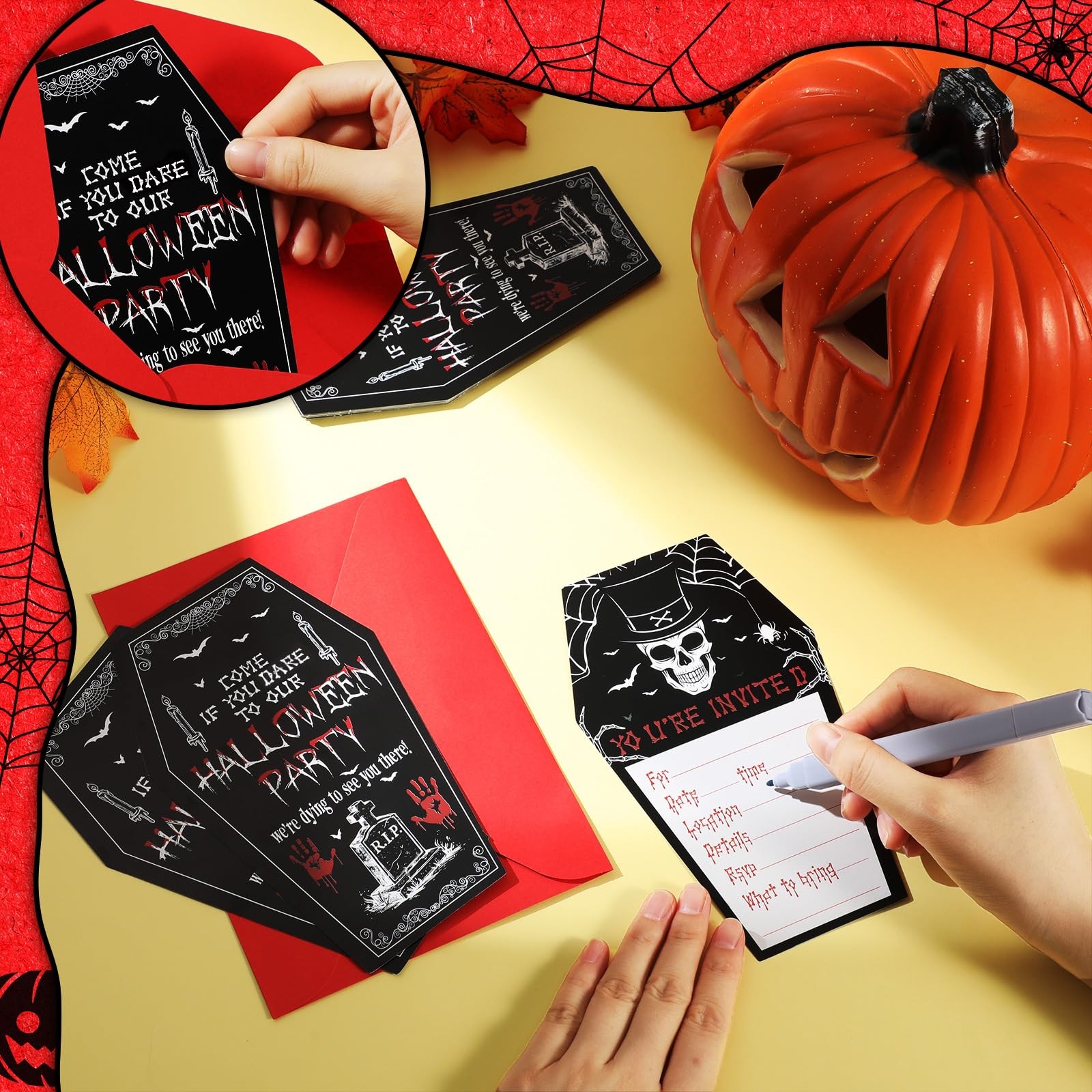60 PCS Halloween Party Invitations Envelopes, Ticket Scary Coffin Style Cards