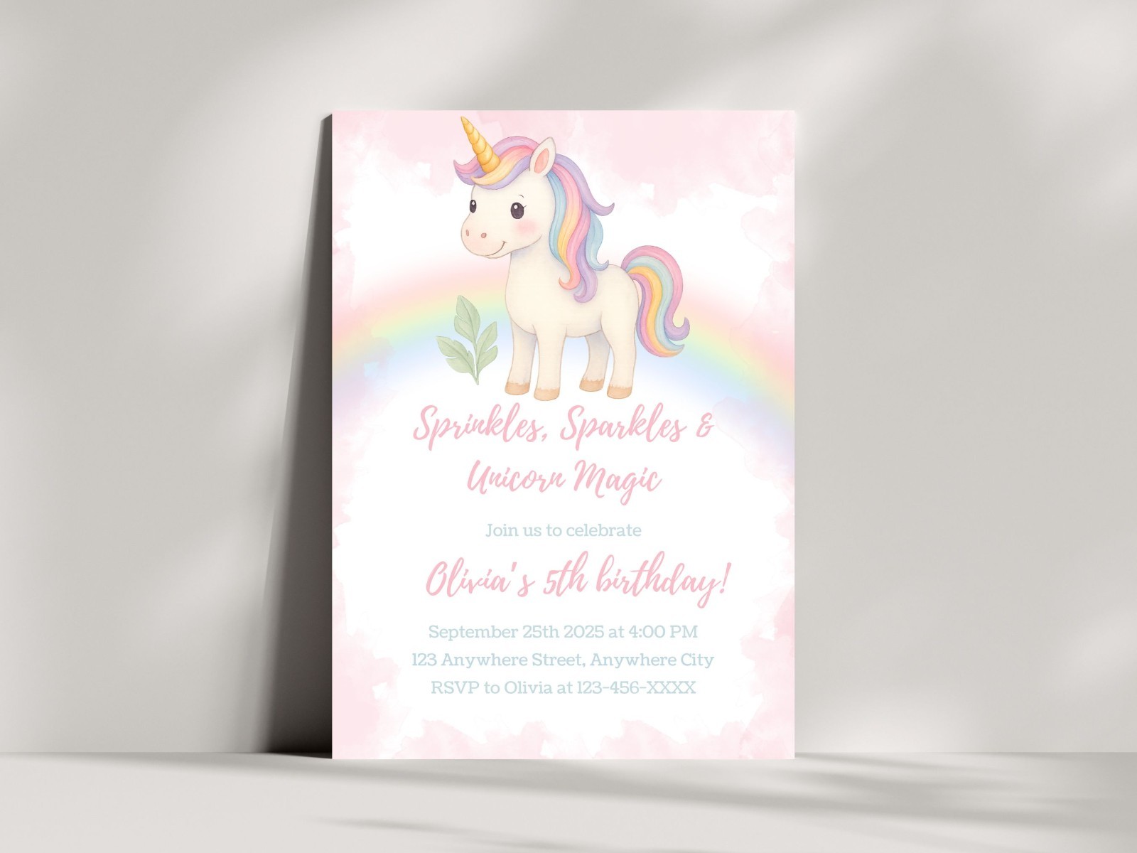 Personalized Unicorn Birthday Party Invitation Card 5×7 Inches