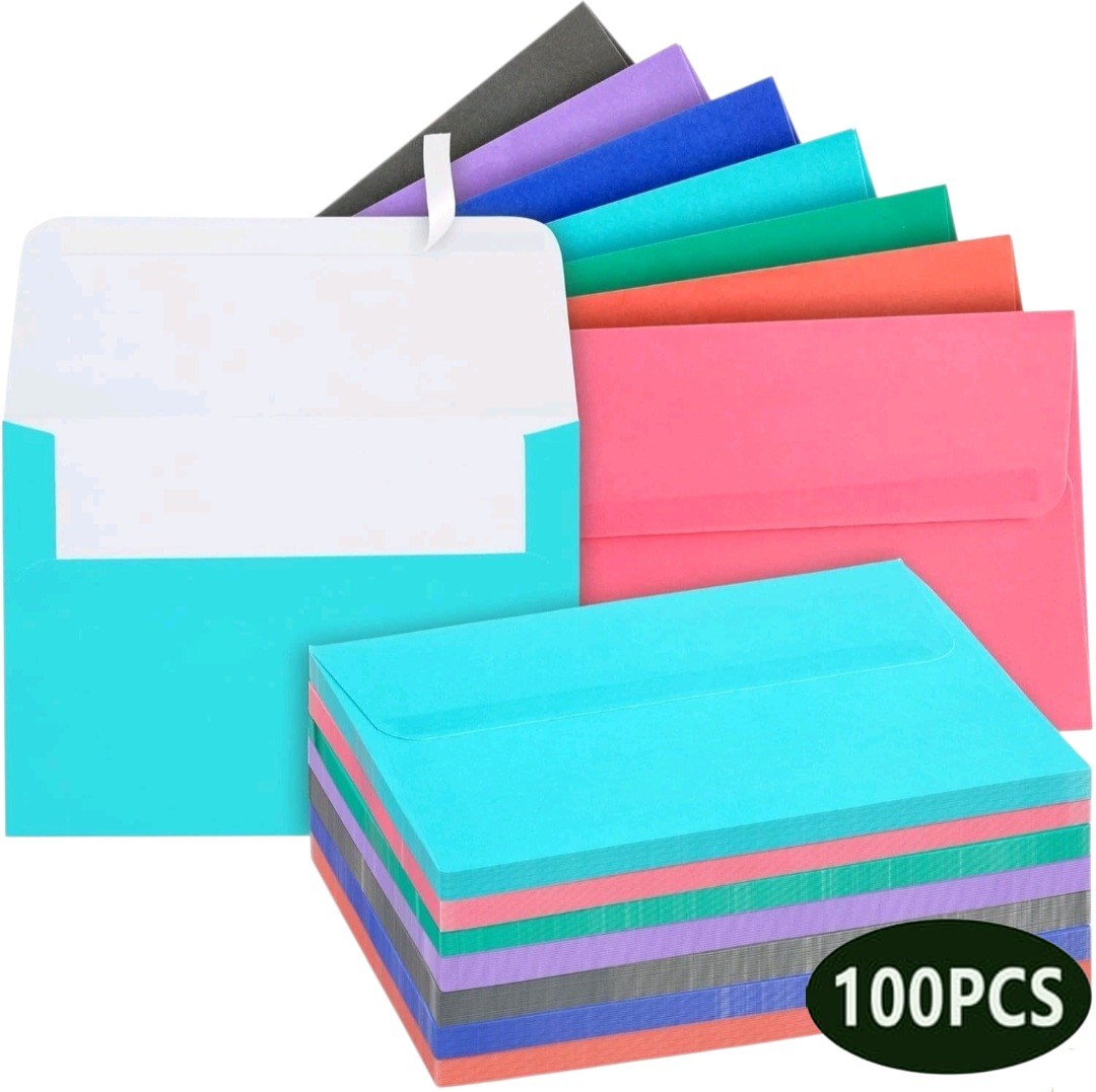 100 Pack A7 5×7 Colored Mailing Envelopes for Cards, Weddings, Invites