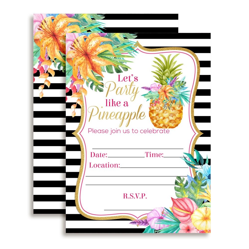 20 PCS 5×7 Inch Pineapple Birthday Party Invitations Watercolor Cards Envelopes