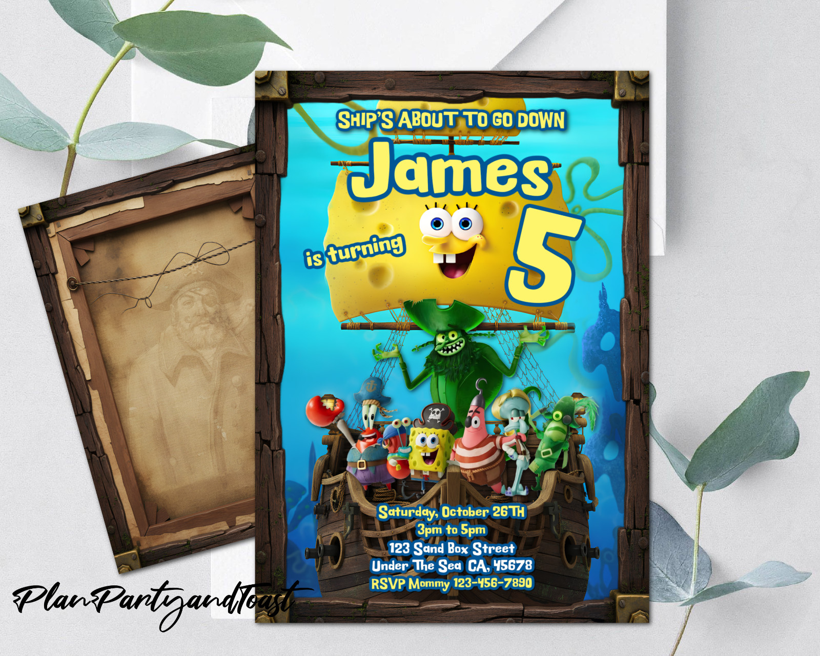 SpongeBob birthday invitation 5×7 digital invitation ready in 24 hours!