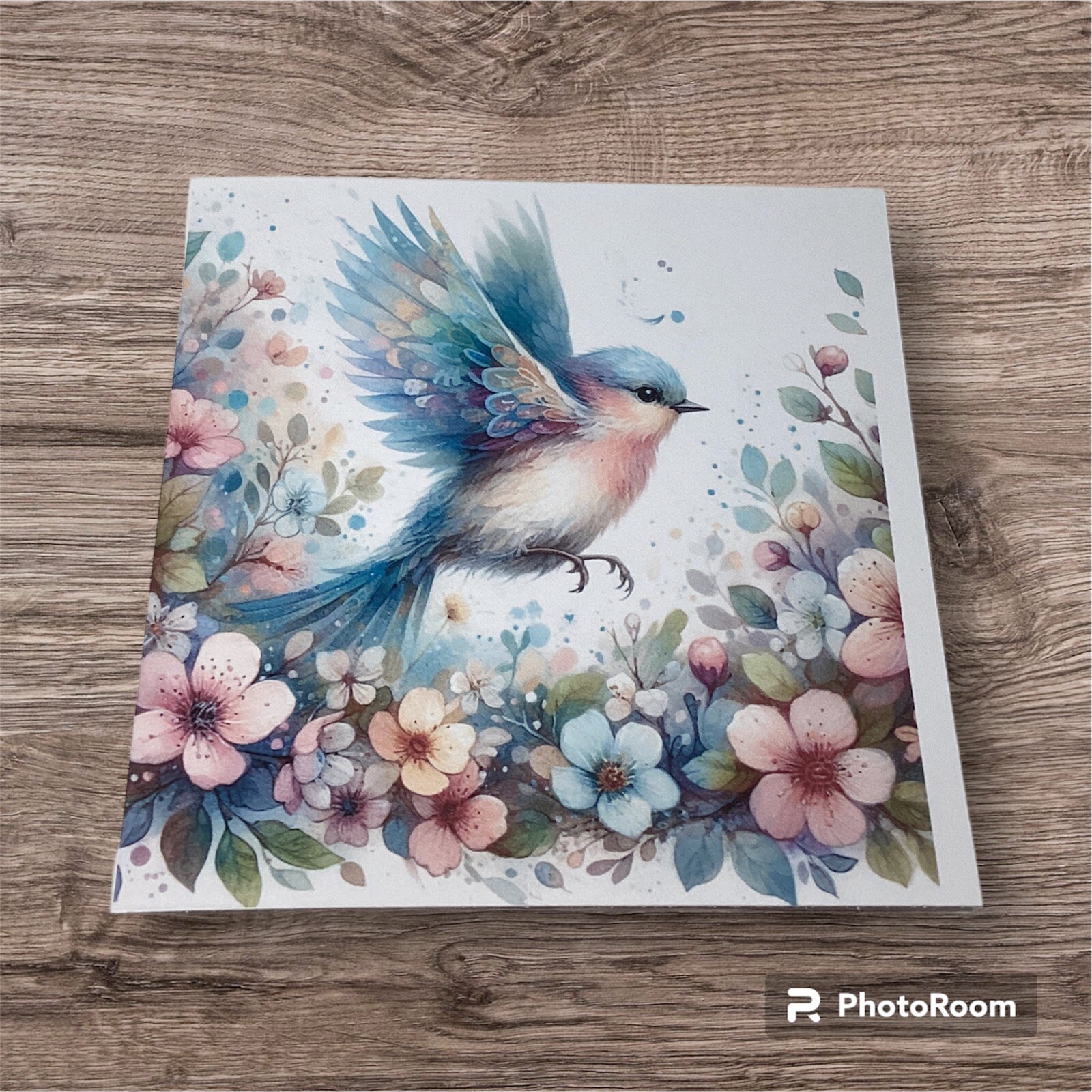 5×5 Inches Beautiful Bluebird And Cherry Blossoms Blank Inside Greeting Card HM