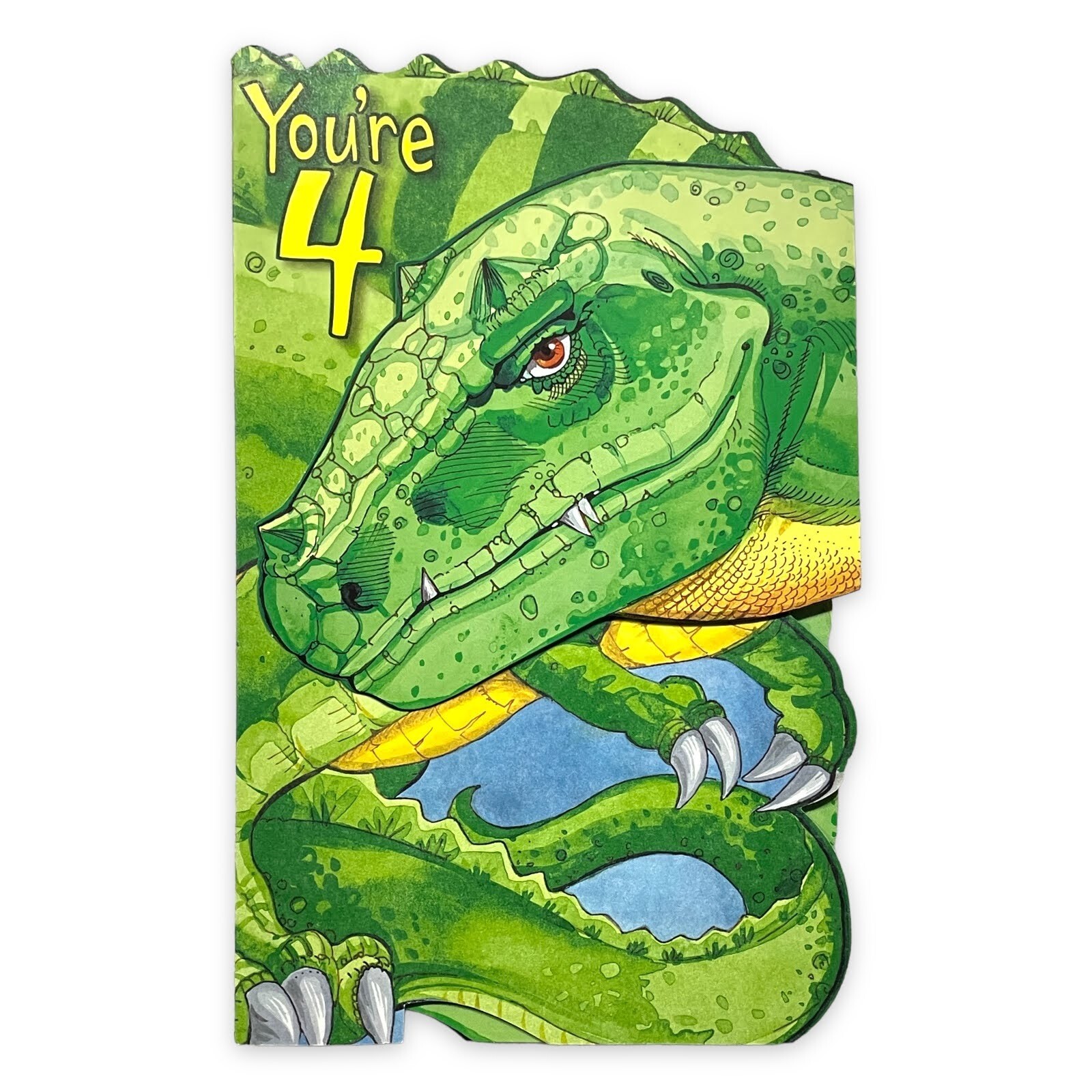 Dinosaur 4TH BIRTHDAY Card FOR KID TURNING 4 by American Greetings + Envelope