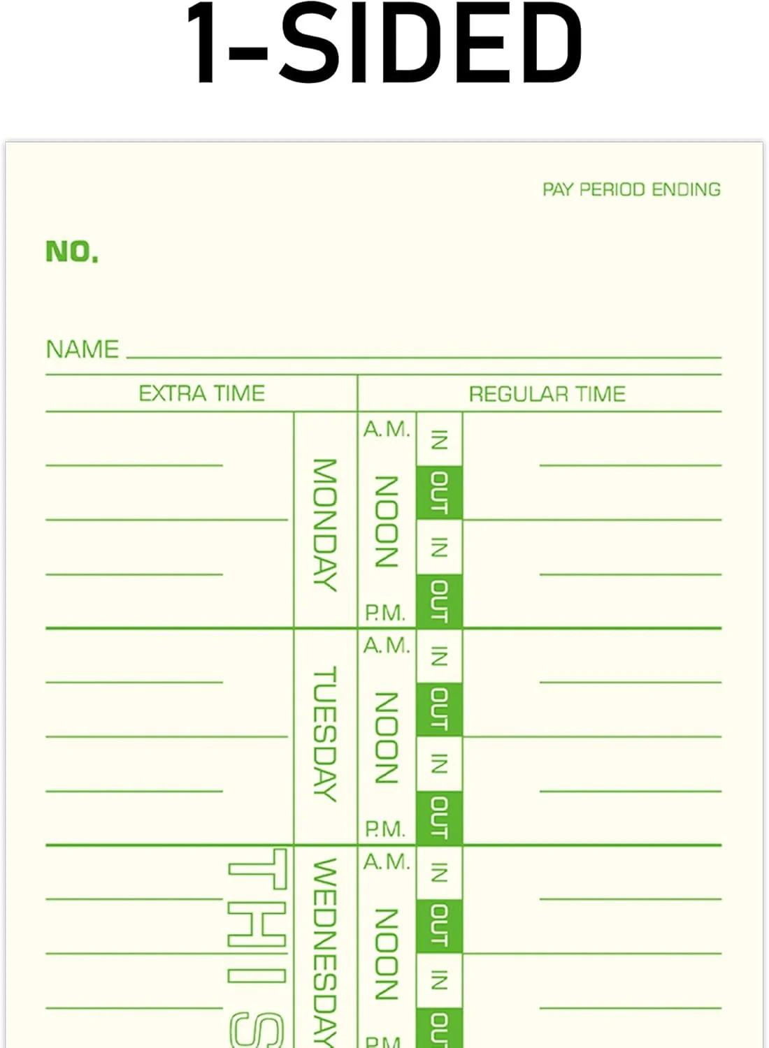 Weekly Time Cards 1-Sided, 3-1/2″ x 9″, Named Days, 100-Count,Time Cards for Emp