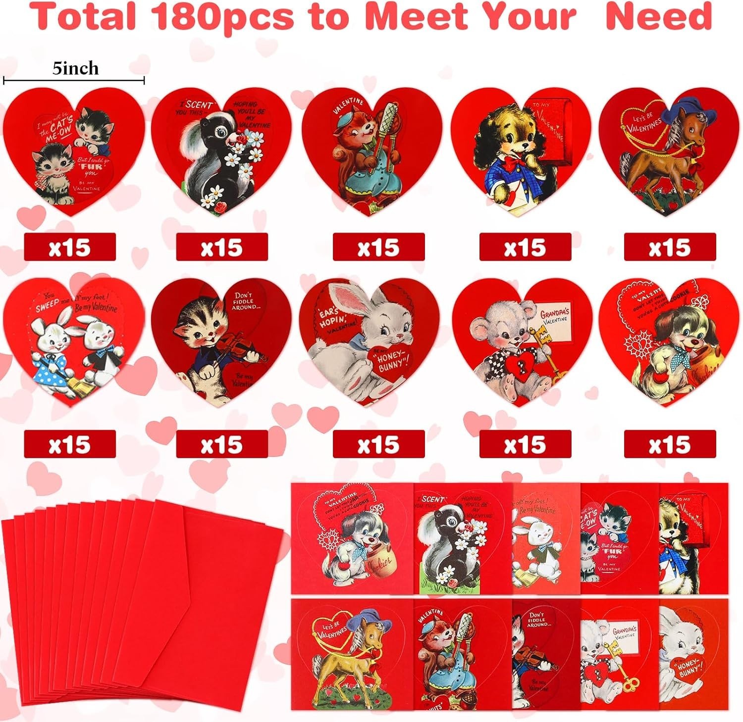 150 Vintage Valentine’s Day Cards with Animal Patterns & Envelopes – Perfect …