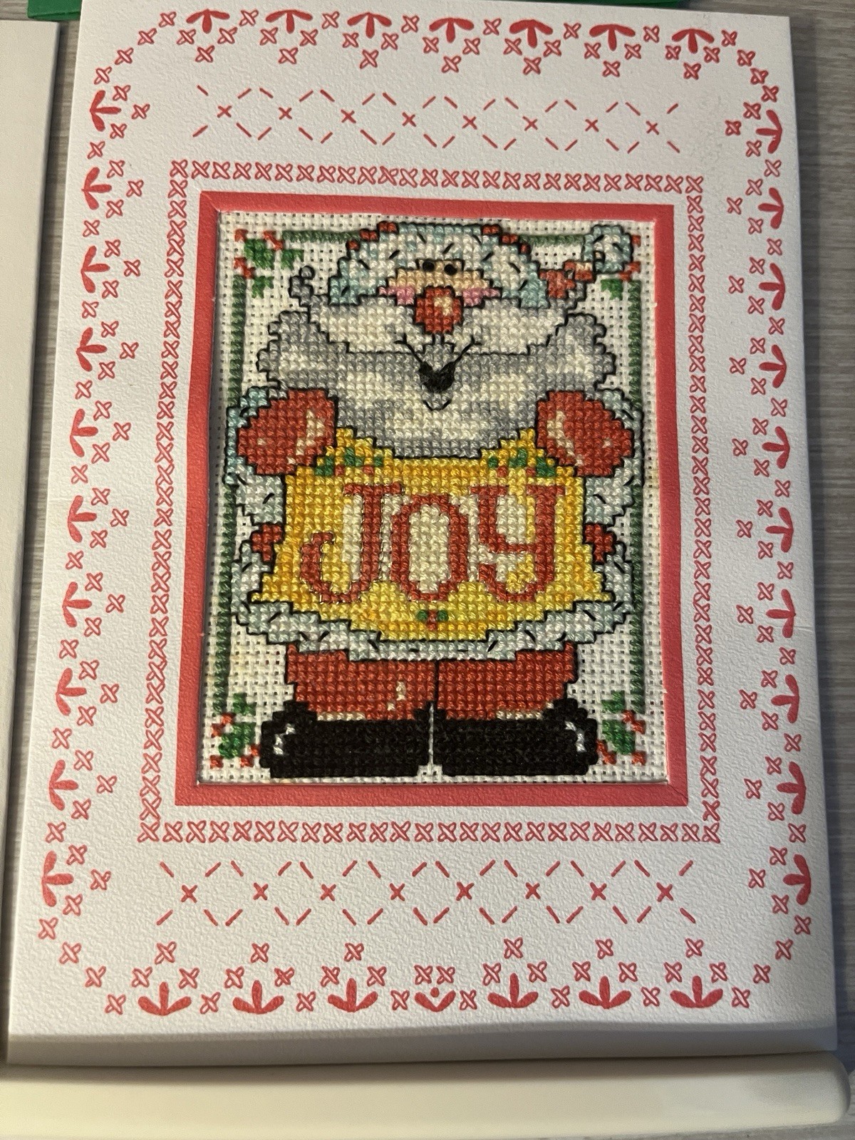 Cross Stitch “Joyful Santa” Christmas Card W/ Envelope And Greeting