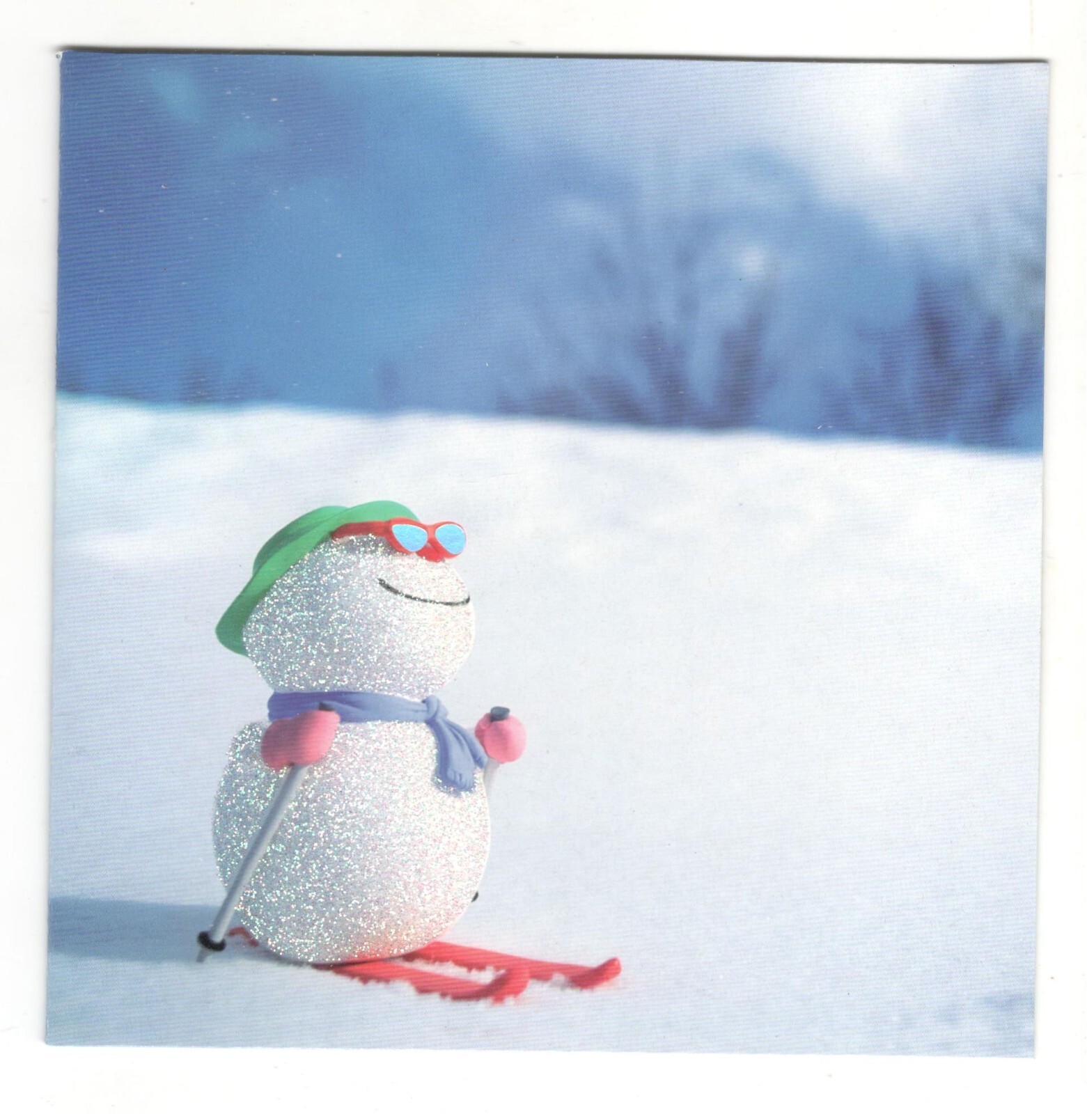 GLITTER SKIING SNOWMAN Paper Magic Group Christmas Greeting Card w/ Envelope New