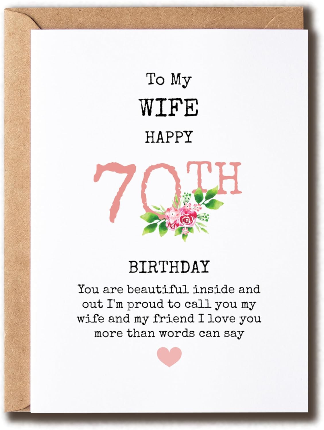 70Th Birthday Greeting Card for Wife – Modern Love Card, White, Unisex-Adults