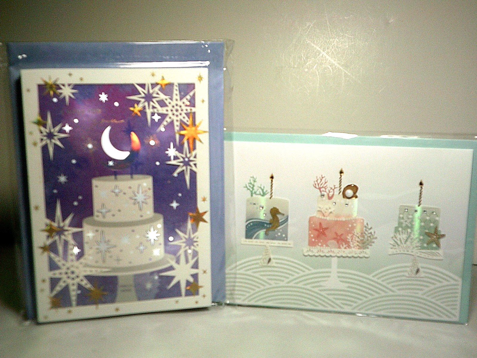 Papyrus 3D Birthday Card Light Up Starry Tiered Cake Beach Cakes Pearl Sea Horse