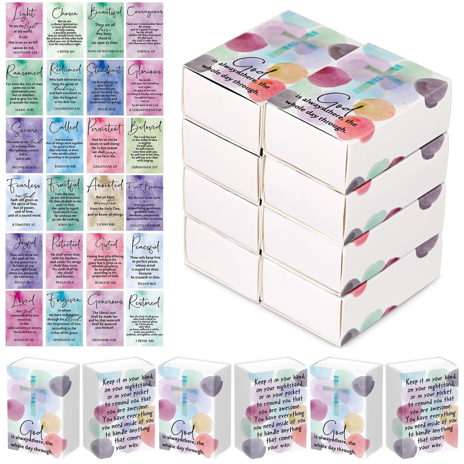 1000 Pcs/20 Set Valentines Inspirational Bible Verse Cards with Scripture Box…