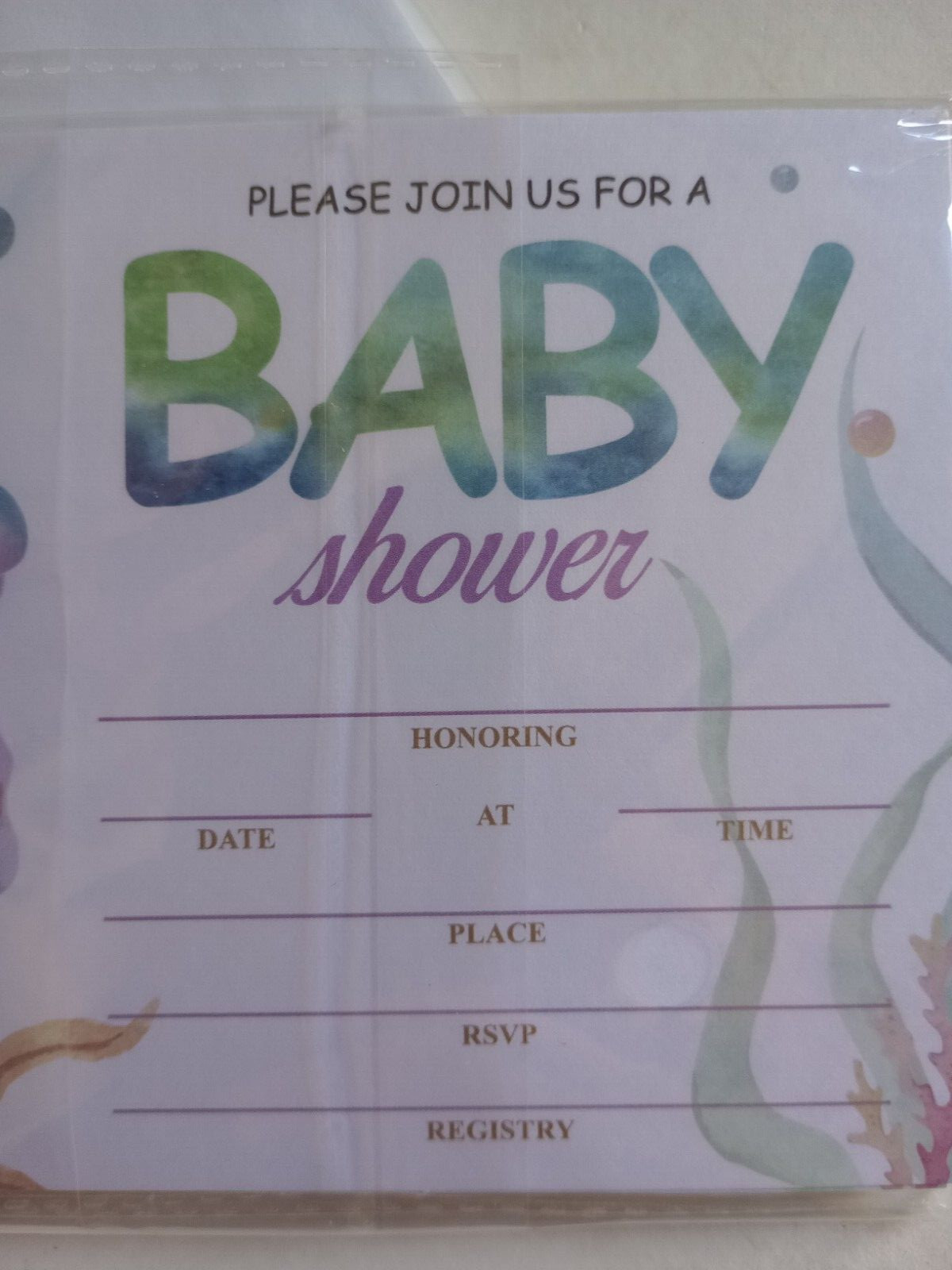 Sea Horse Ocean Baby Shower Invitations (25Pk) W/ Envelopes Unisex Purple/Green