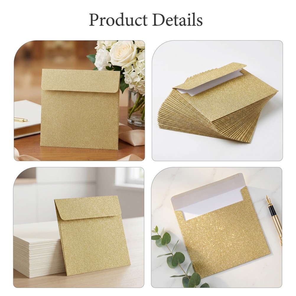 20Pcs Golden Paper Wedding Invitation Envelopes Reusable with Sparkly Finish