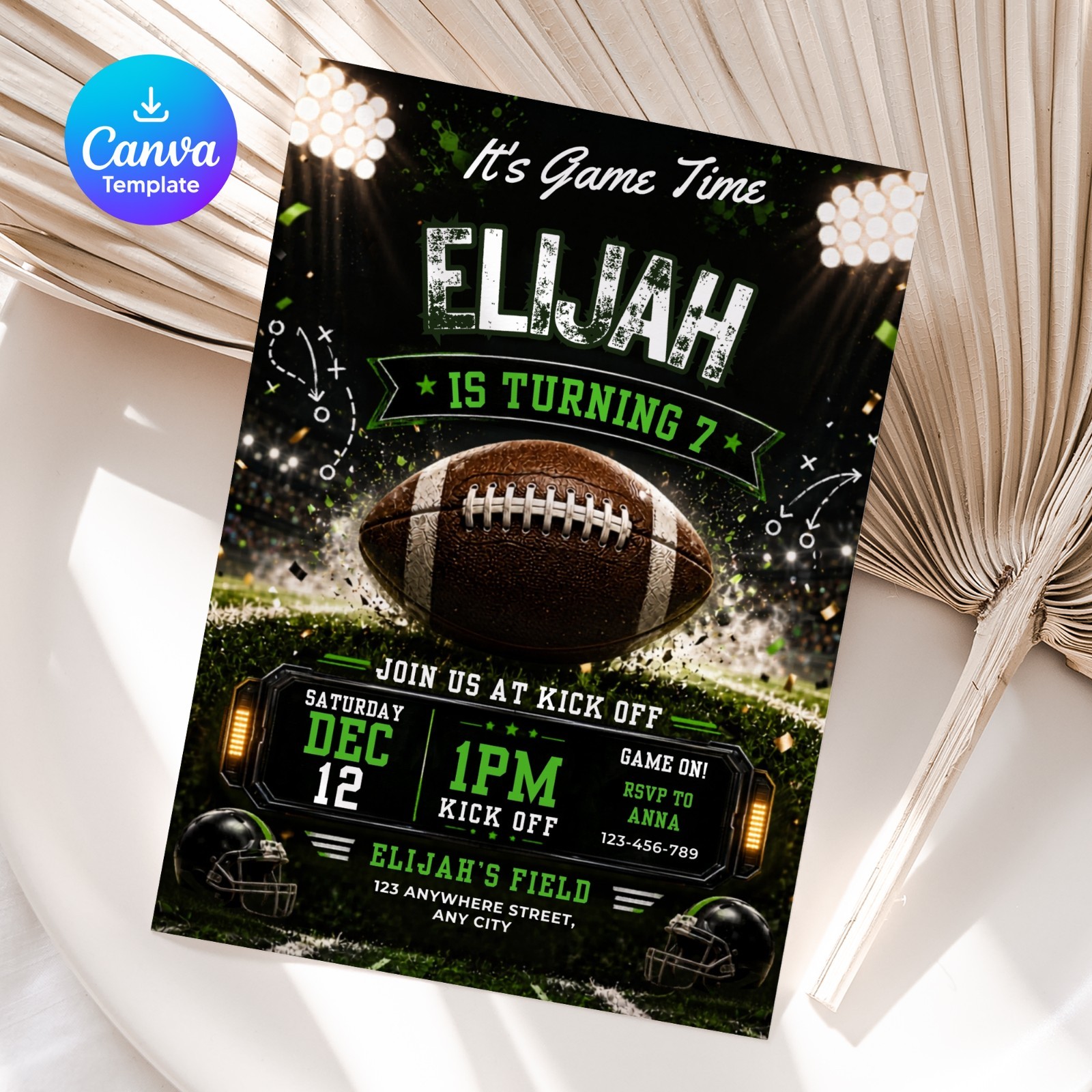 Football Birthday Invitation Editable Canva Template Any Age Sports Party Invite