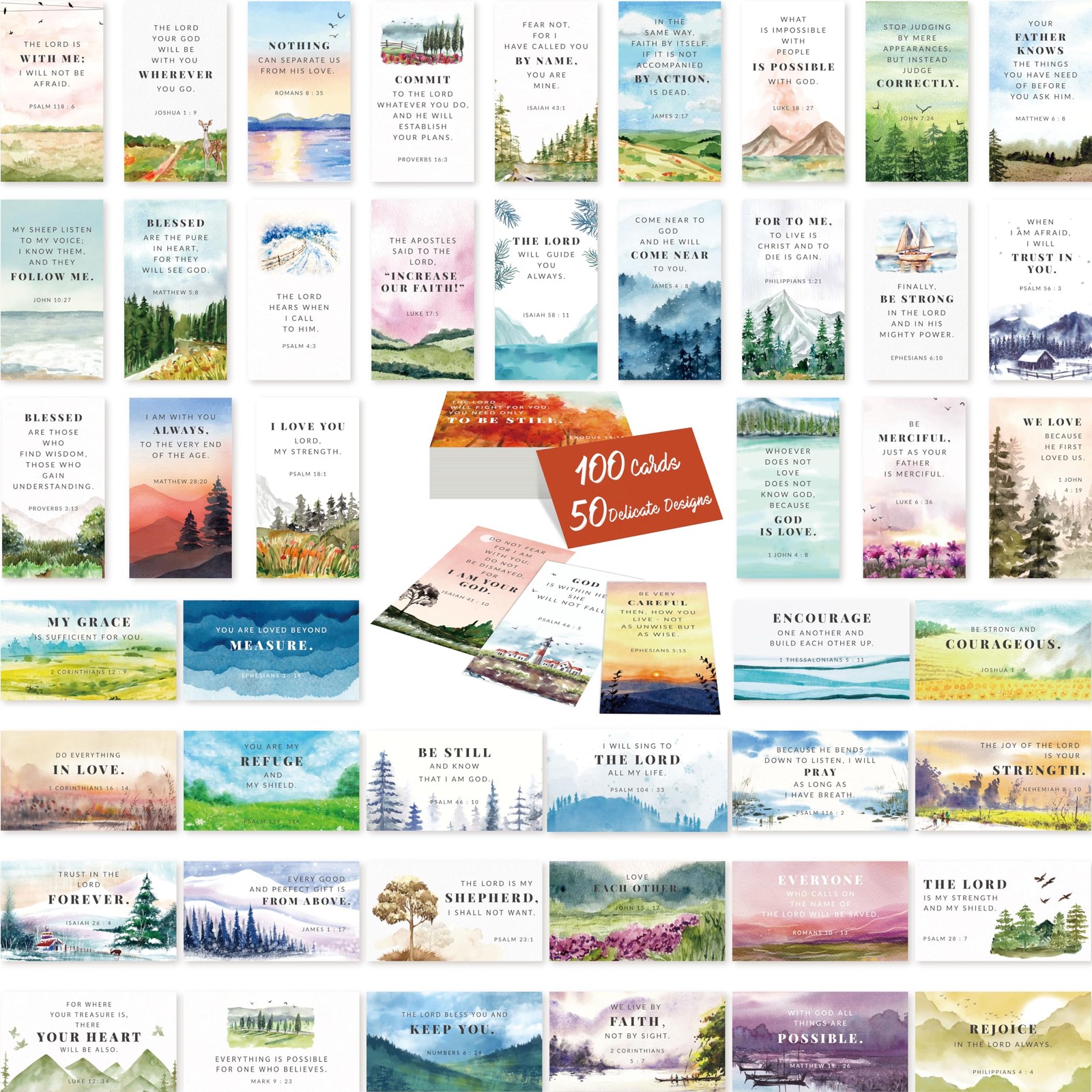 100 Bible Verse Cards Mini Prayer Motivational Inspirational Quote Watercolor 50