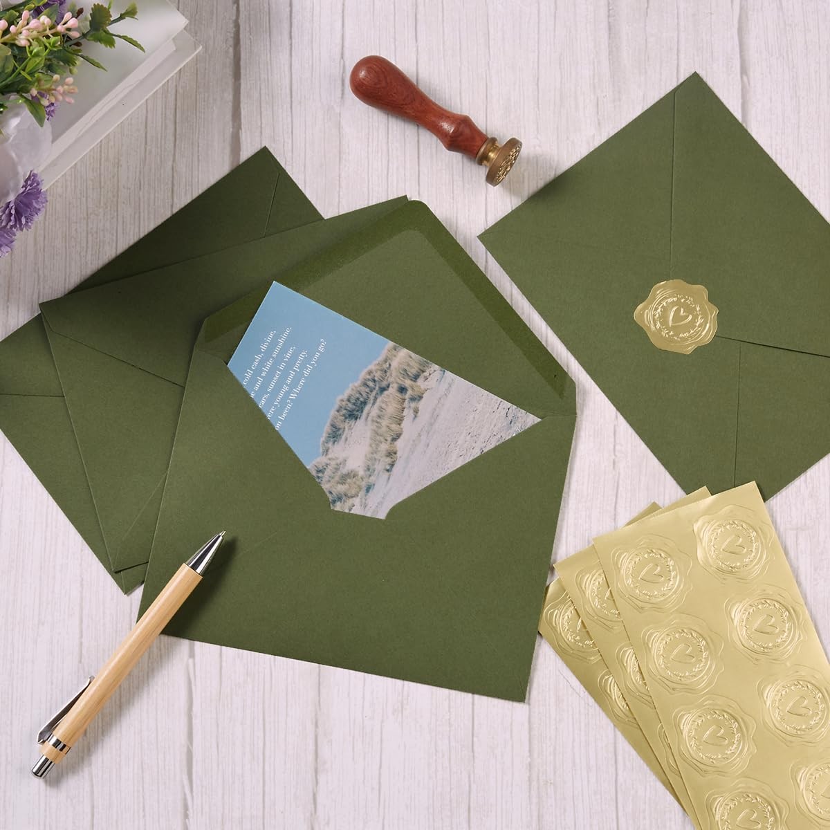 Olive Green A6 4×6 Envelopes Greeting Cards 6 1/2 x 4 3/4 Inches 100 PCS