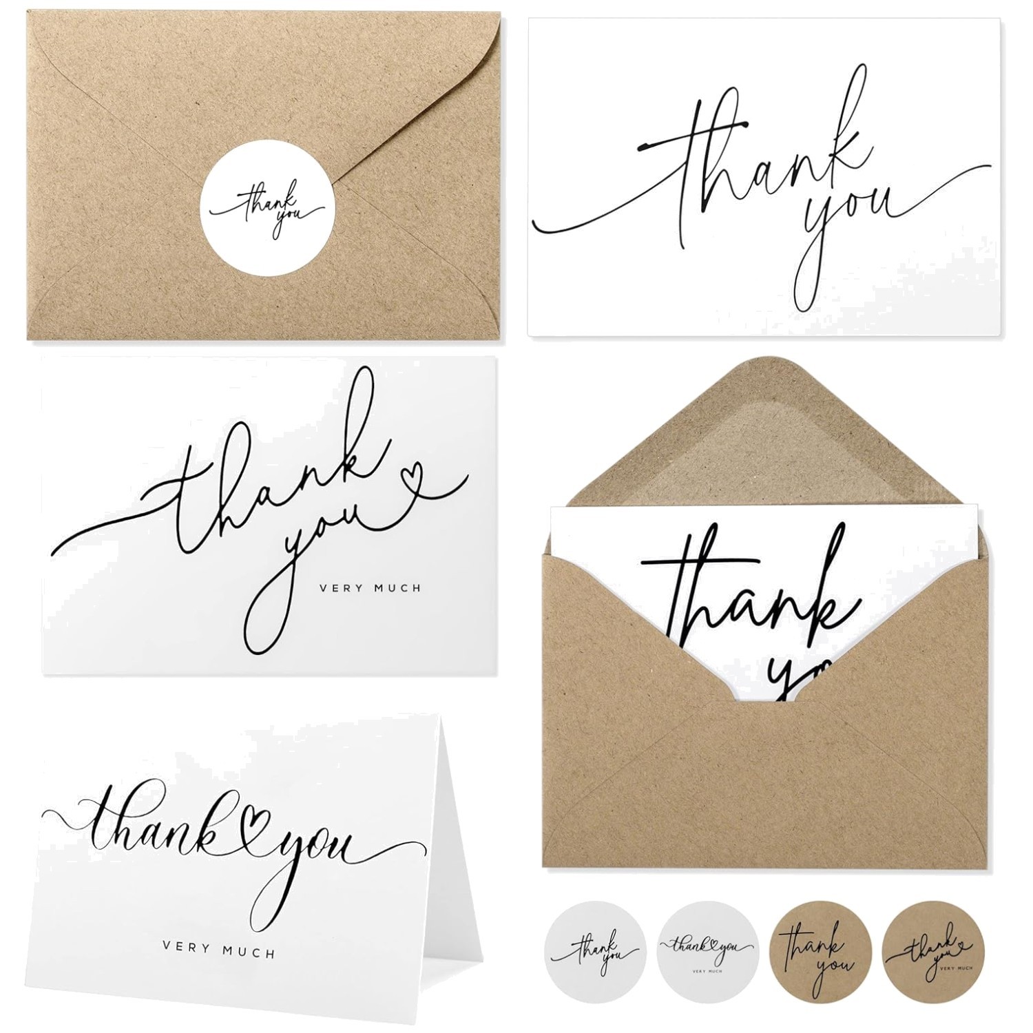 Personalized Thank You Cards with Kraft Envelopes & Stickers