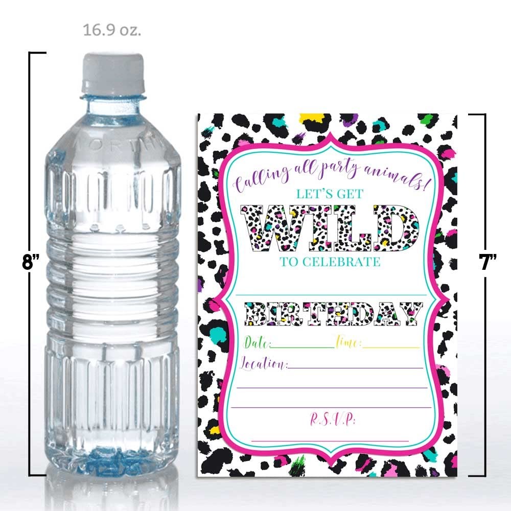 20 PCS Wild Animal Print Birthday Party Invitations FillIn Cards 5×7 Inch