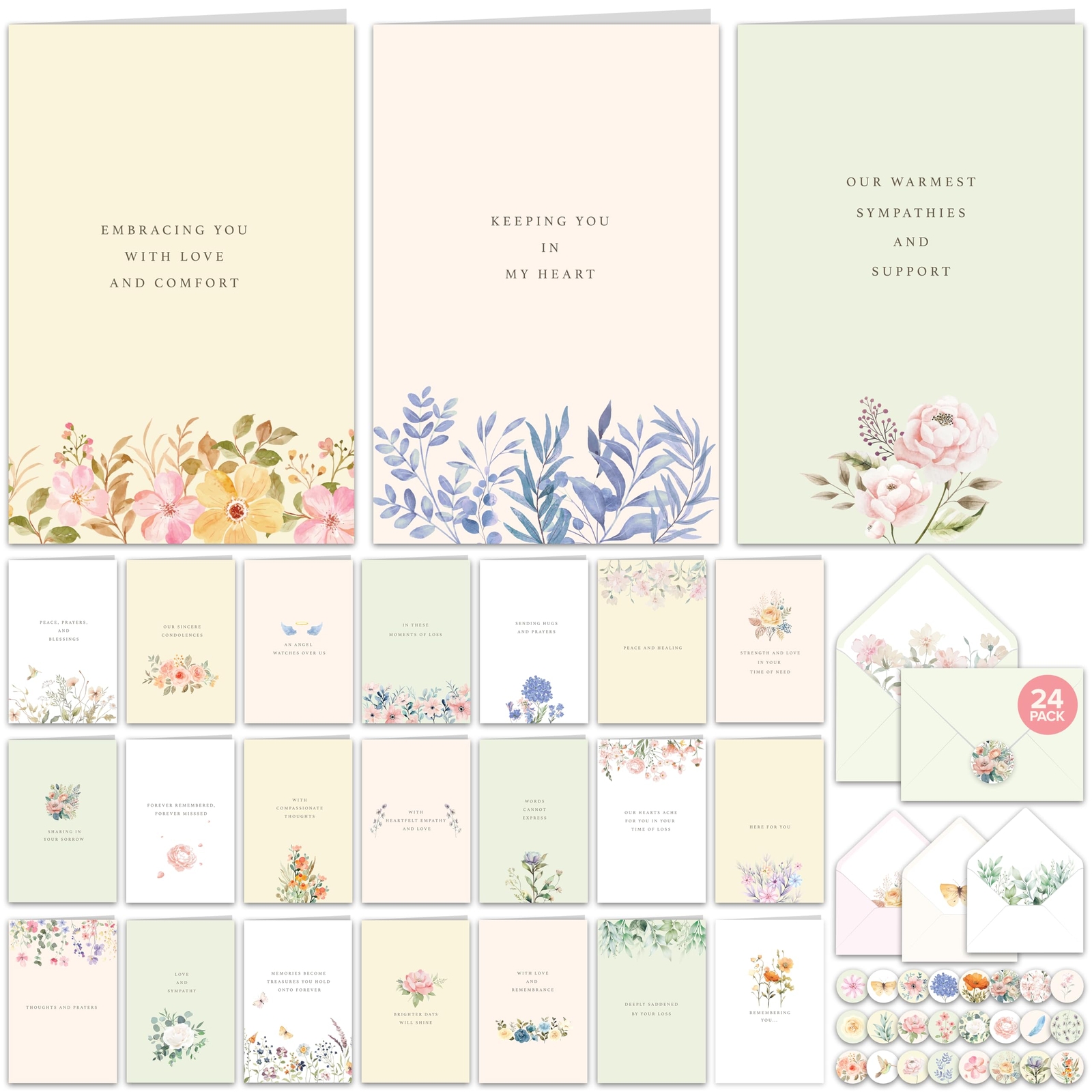 24 Pack Sympathy Cards with Envelopes Set to Support Friends and Family 4×6 Inch