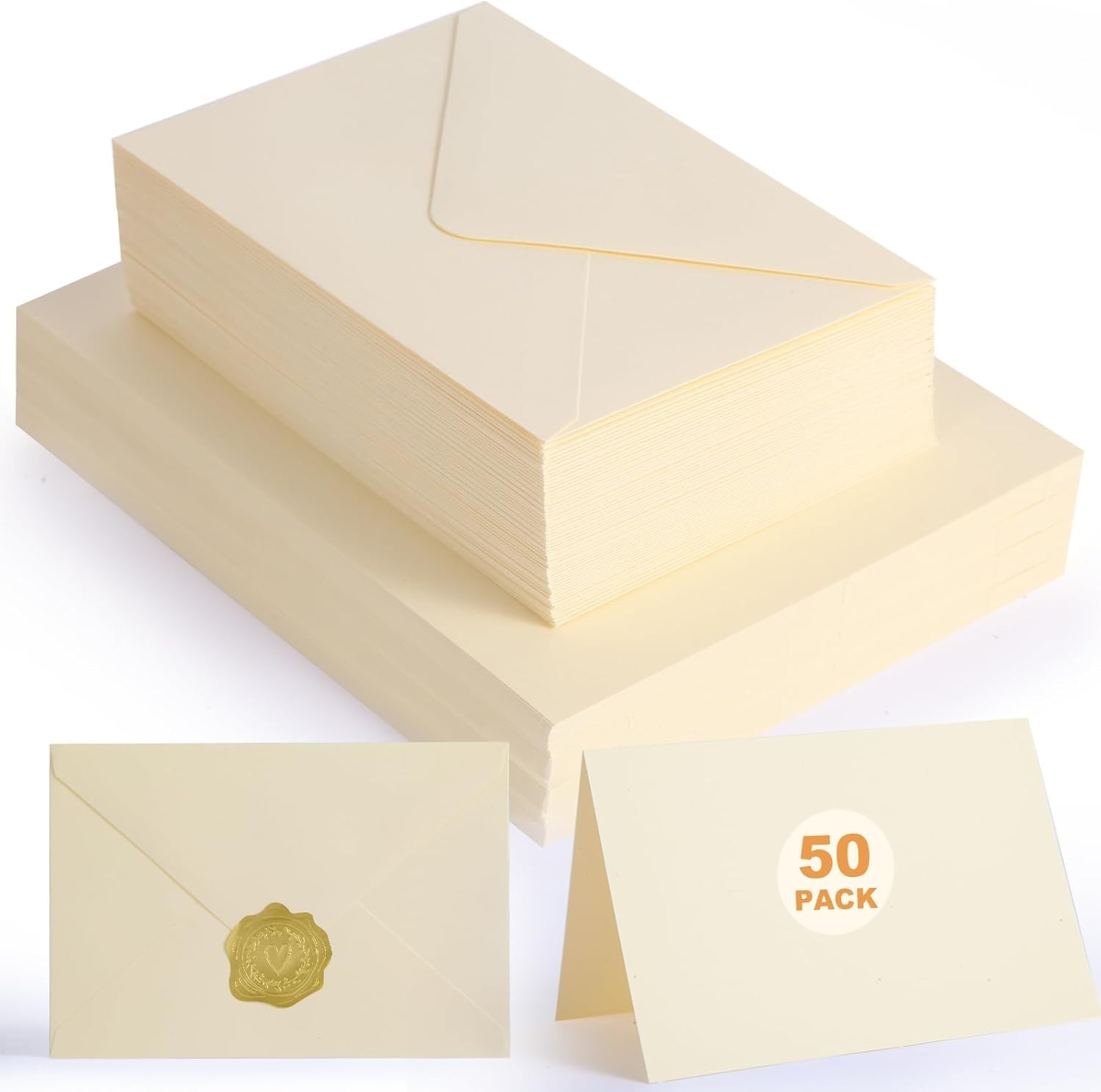 50 PACK Cream Blank Cards and Envelopes 4X6 Inch, Note Greeting Cards, Folded Iv