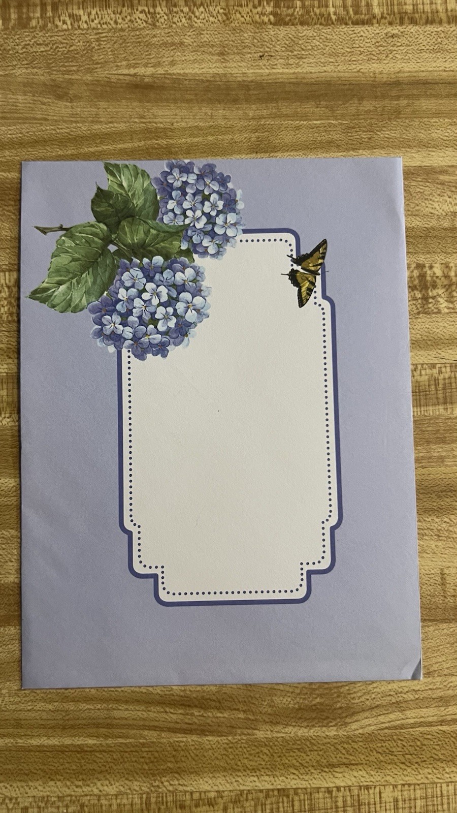 blue hydrangeas and yellow swallowtail butterflies Birthday Greeting Card NOS