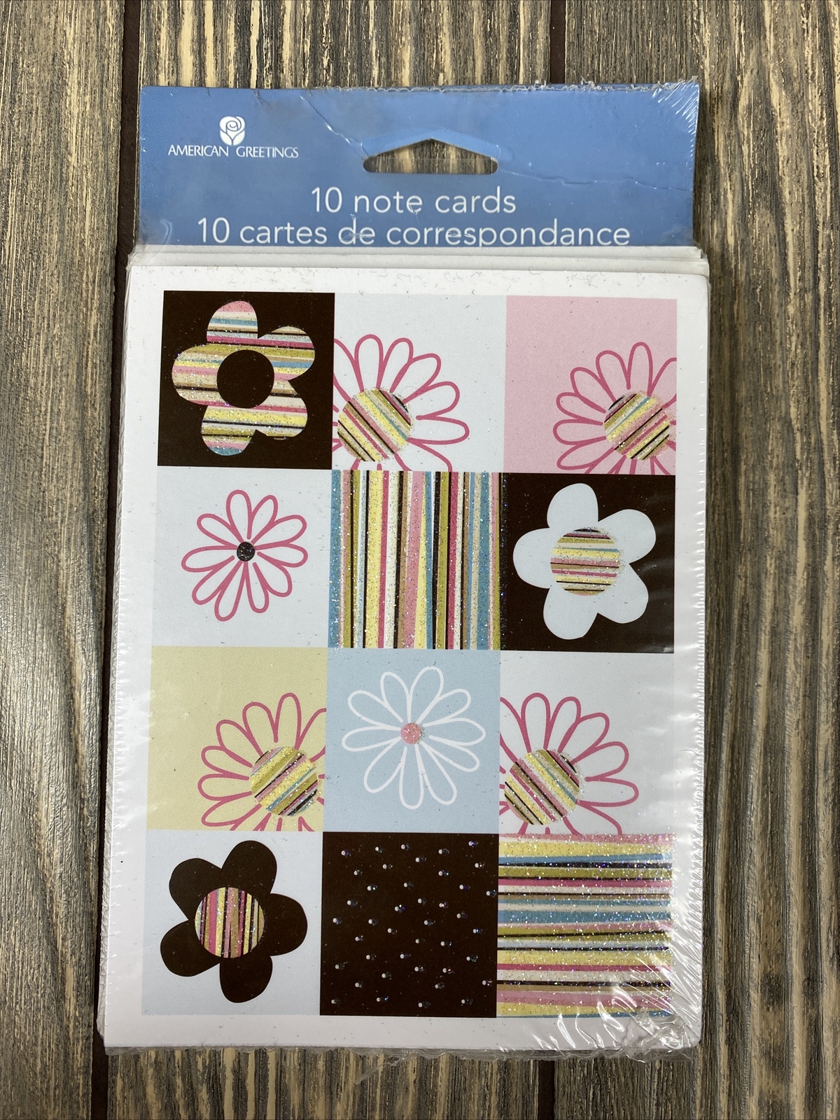 American Greetings 10 White Floral Brown Pink Cards With White Envelopes