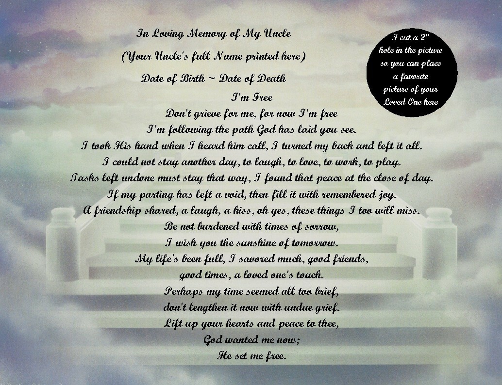 Im Free Sympathy Personalized Poem in loving memory of your Uncle ~ 8″ X  10″