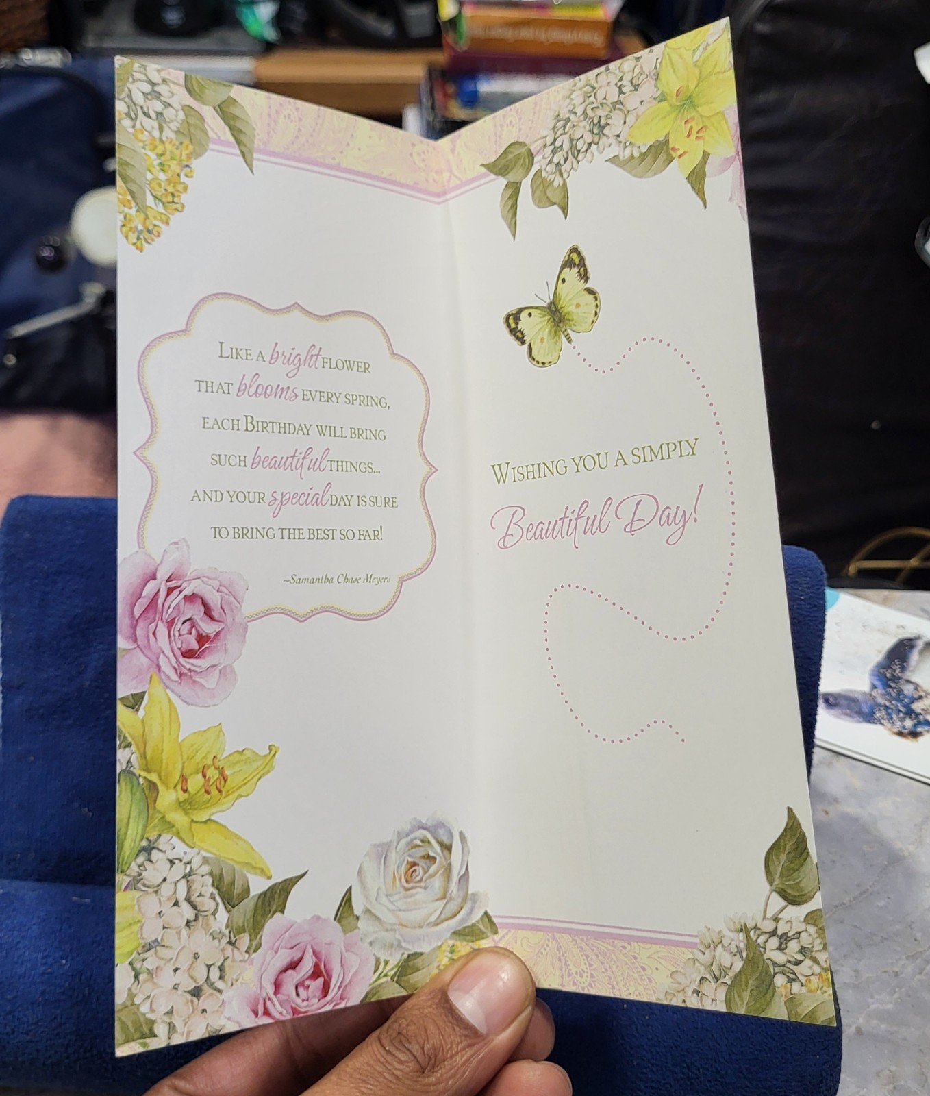 Samantha Chase Meyers “Birthday Wishes” Greeting Card Floral Butterfly Bird