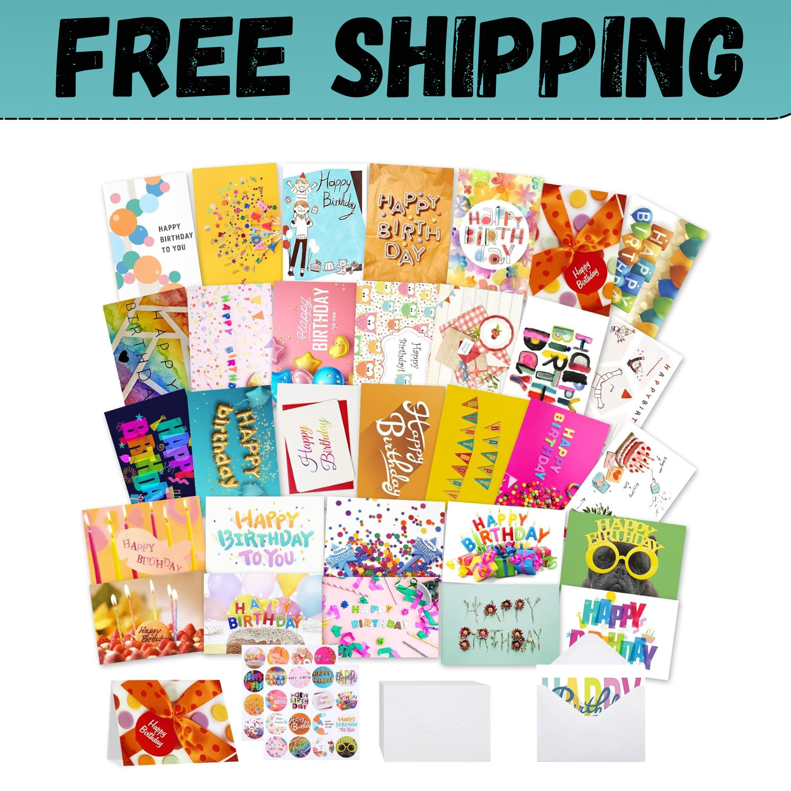 32 PCS Happy Birthday Cards Bulk with Envelopes, 4X6 Assorted Birthday Cards