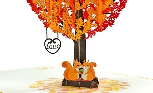 3D Pop Up Anniversary Card 6x6in Squirrel Couple Heart Tree Love Greeting for
