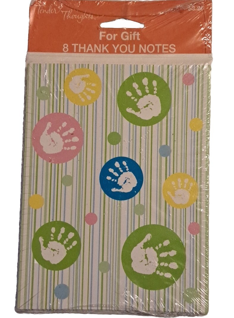 Handprints Thank You Note Cards “Thanks For The Wonderful Gift…” 8 Cards & Env