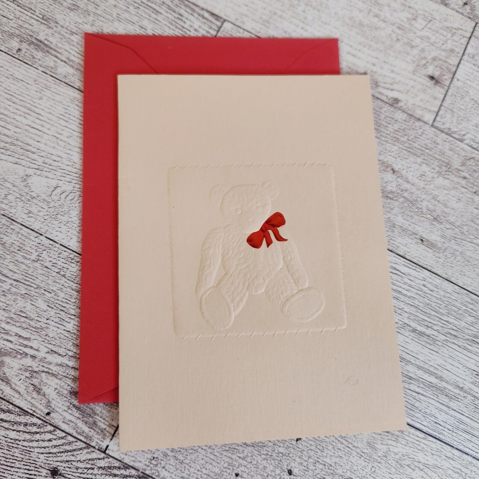 Embossed Teddy Bear Blank Note Card Made in USA Any Occasion Red Envelope
