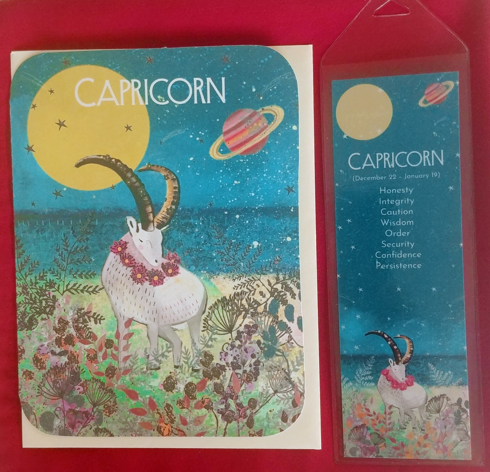 Capricorn Dec 22-Jan 19 (1) Leanin Tree Birthday Card, (1) Bookmark (1) Envelope