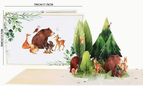3D POPUP CARD-Enchanting Woodland Animals Pop-Up Card -Forest Scene