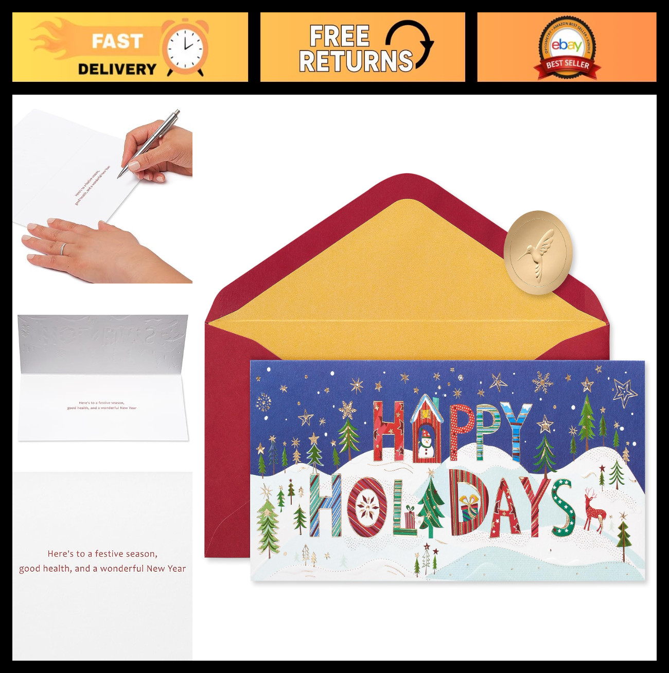 Festive Holiday Cards Boxed with Envelopes, Snowy Scene, 16-Count, Seasonal Gree