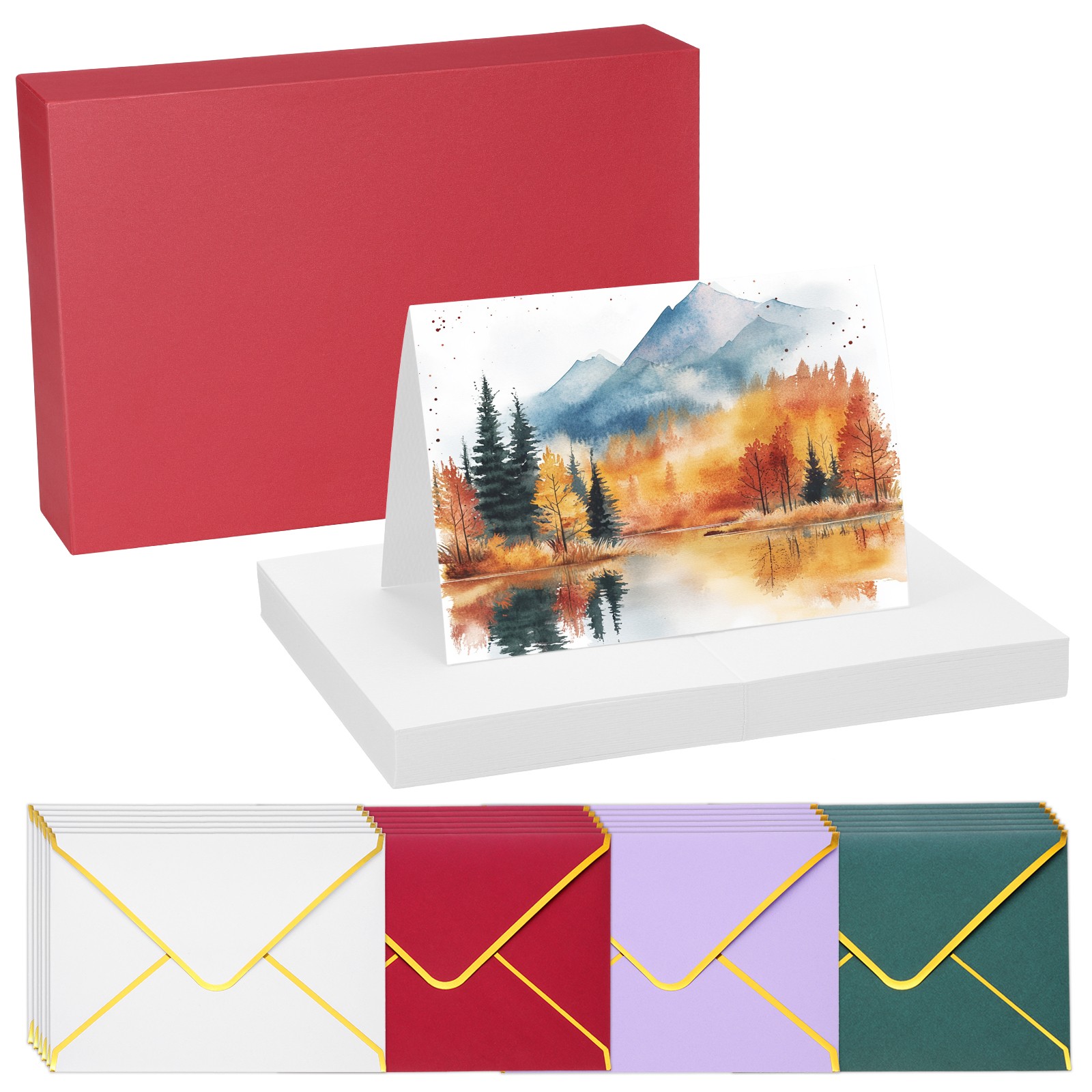 20 Sets Watercolor Cards with Multicolor Envelopes 5×7 Inch Foldable(Red)