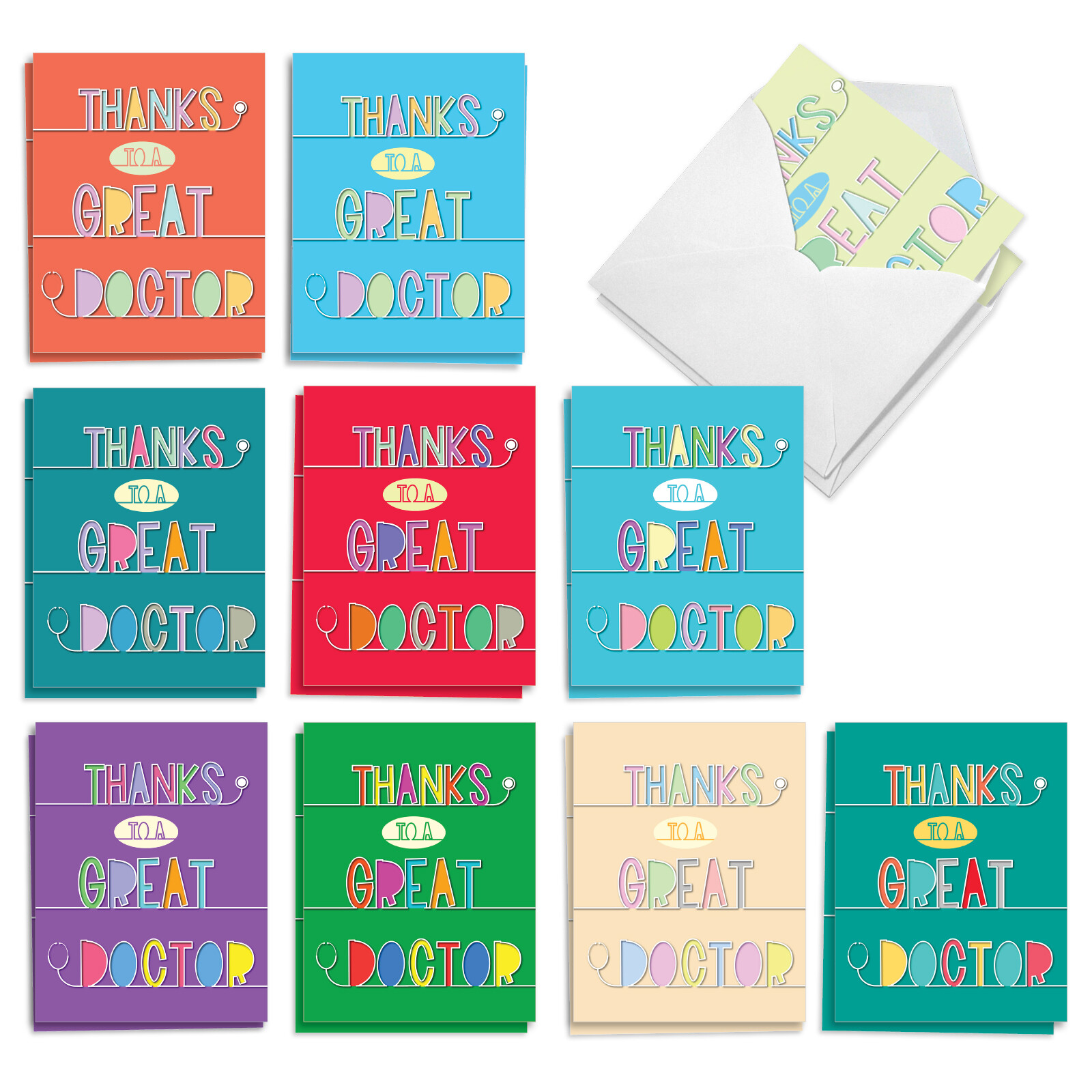 20 Asst’d Thank You Card Set 4×5.12″ w/ Envelope (10 Designs) Doctor Gratitude