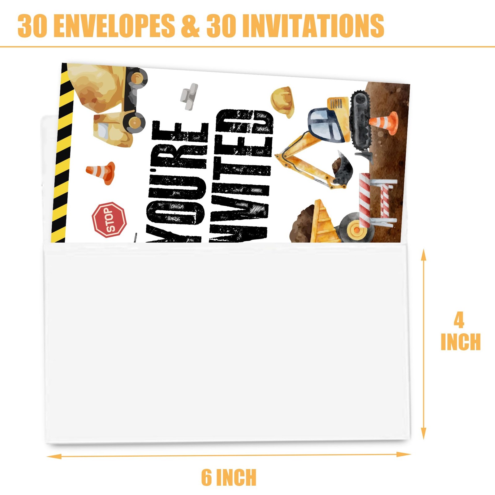 30 PCS Construction Dump Truck Birthday Invitations Cards Envelopes 4×6 Inch